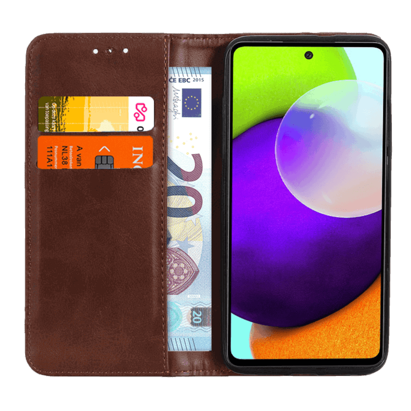 CaseBody Samsung Galaxy A53 Real Leather Wallet Hoesje Bruin
