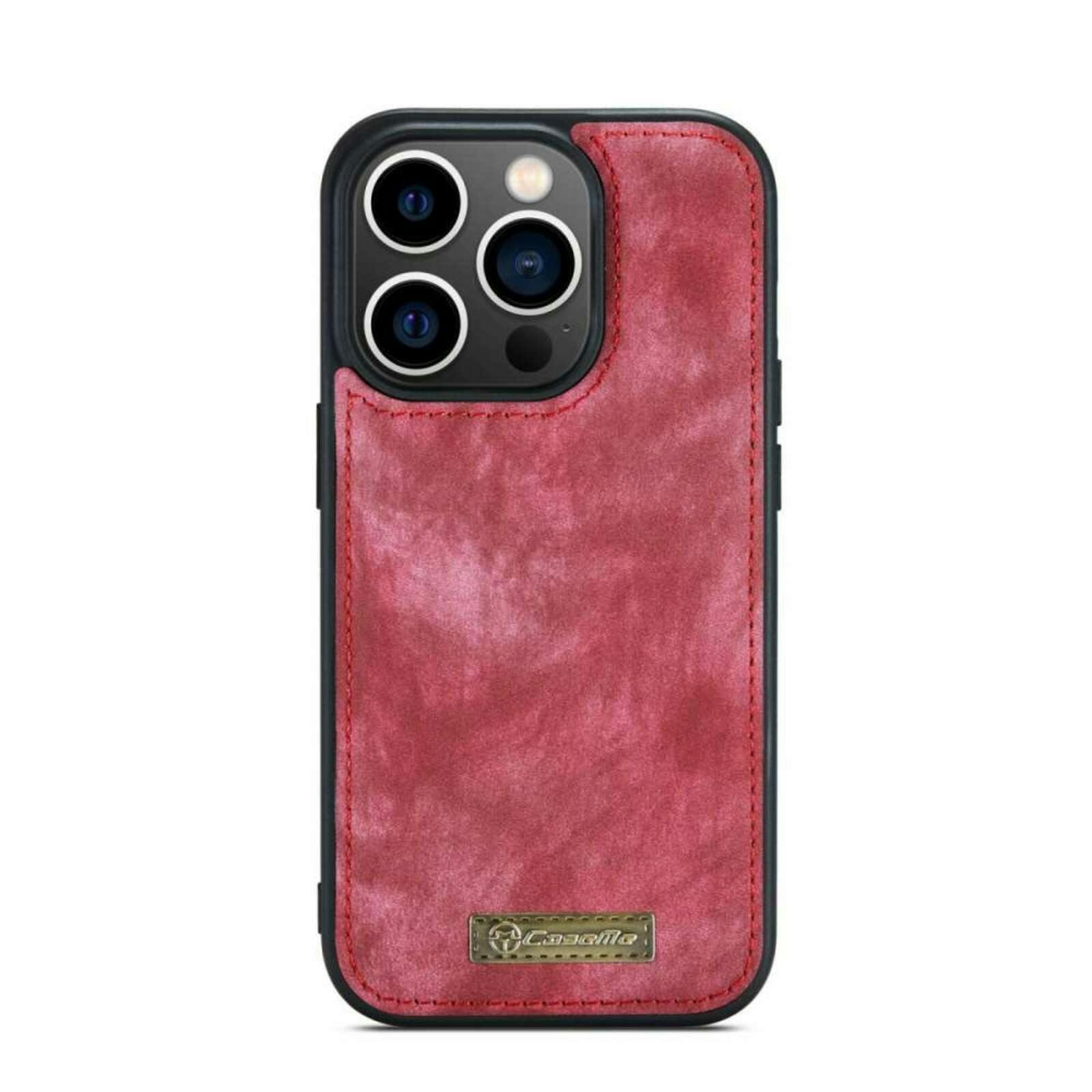 Caseme iPhone 14 Pro Max Vintage Portemonnee Hoesje Rood