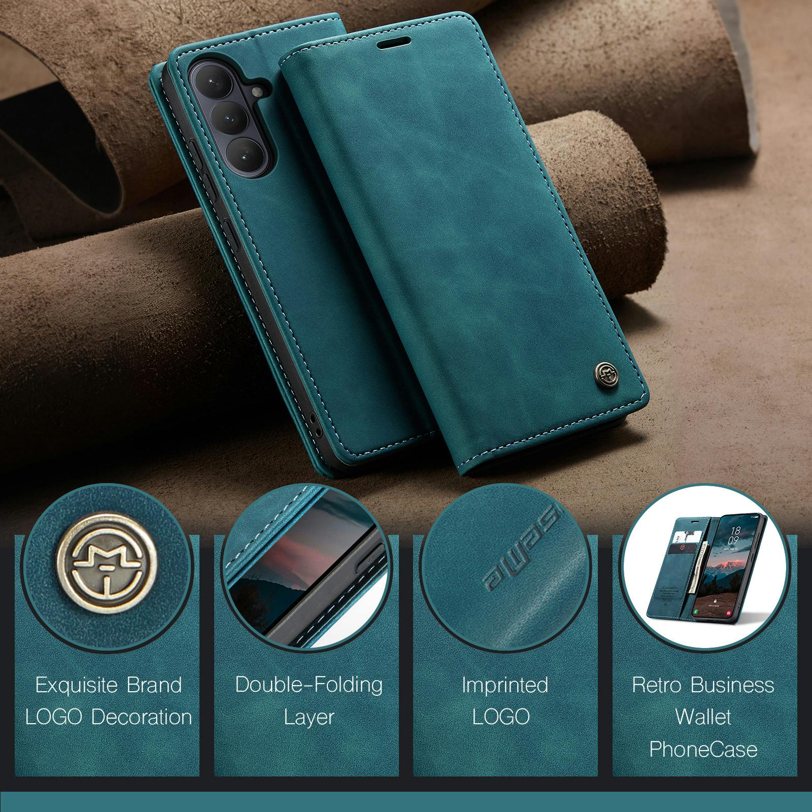 Caseme Samsung Galaxy S26 Plus Business Bookcase Hoesje Blauw