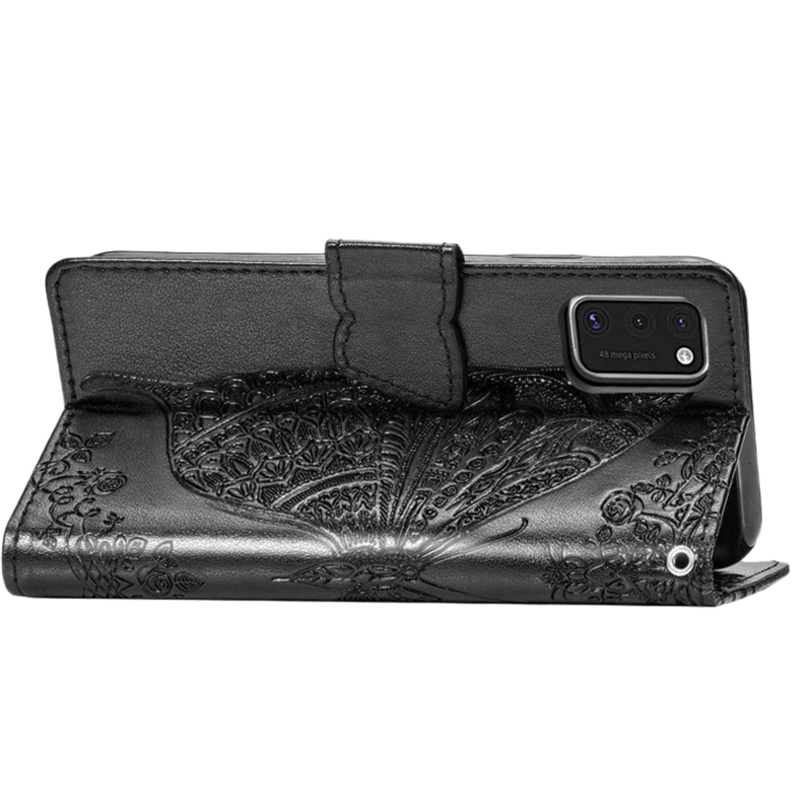 Comfycase Samsung Galaxy A41 Butterfly Booklet Telefoonhoesje Zwart