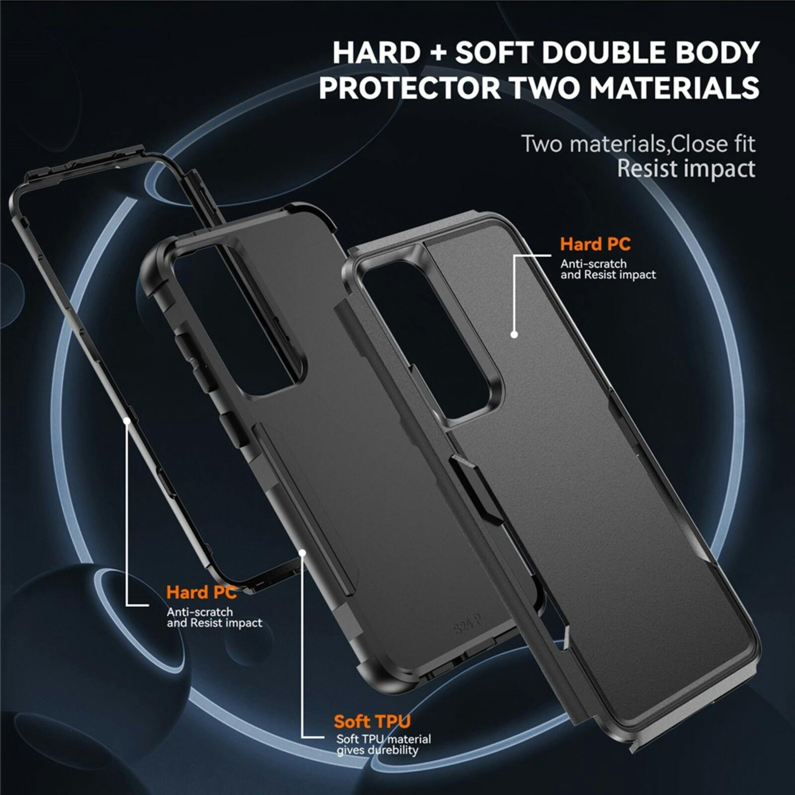 CaseBody Samsung Galaxy S24/S25 3-in-1 Shockproof Hardcase Zwart