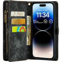 Caseme iPhone 15 Pro Max Vintage Portemonnee Hoesje Zwart - Voorkant
