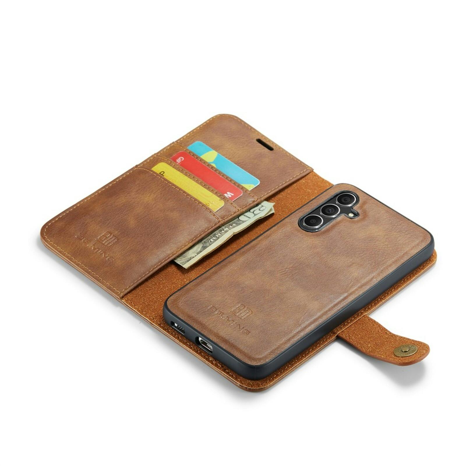 DG.MING Samsung Galaxy S25 Lederen 2-in-1 Wallet Hoesje Bruin