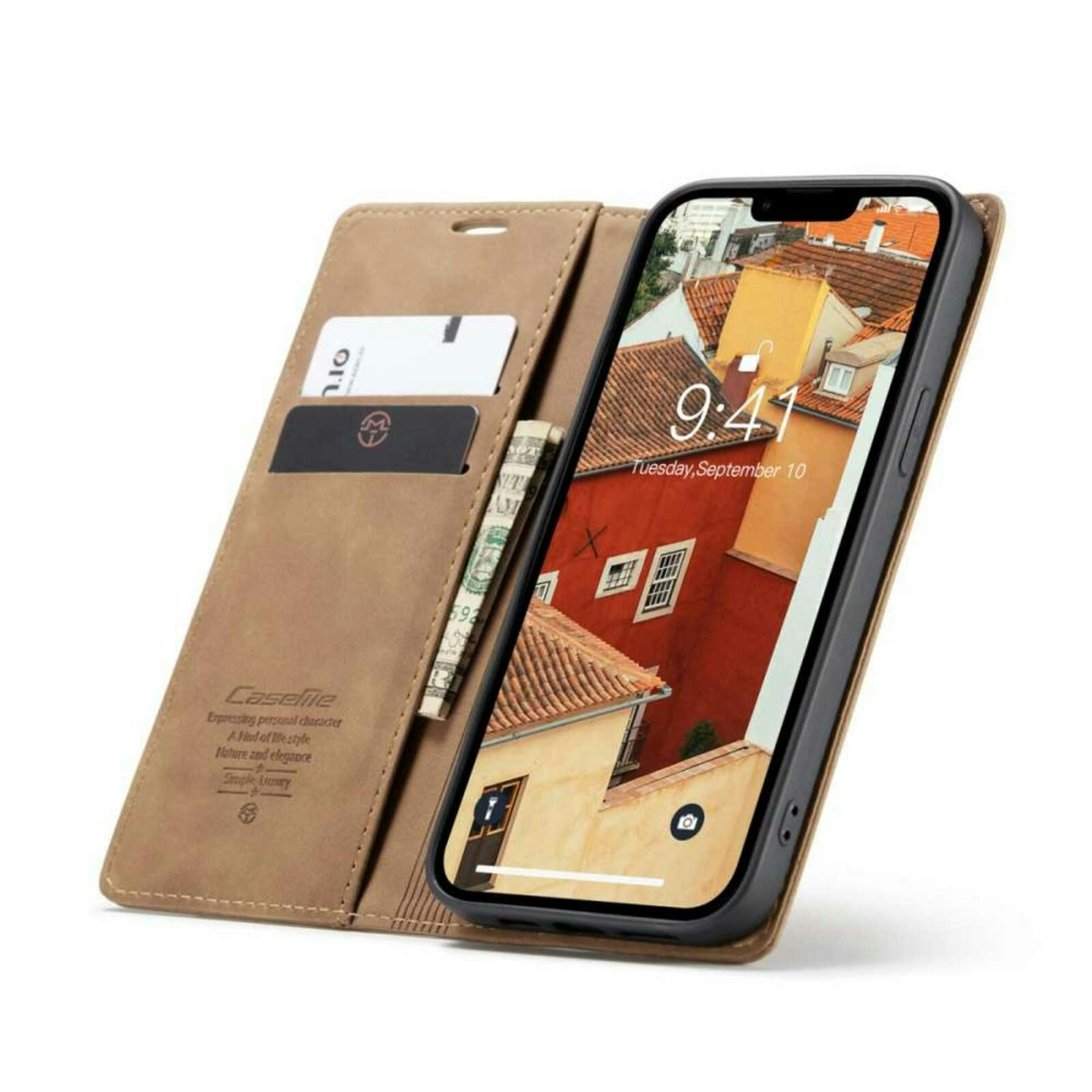 Caseme iPhone 14 Plus Retro Portemonnee Hoesje Bruin