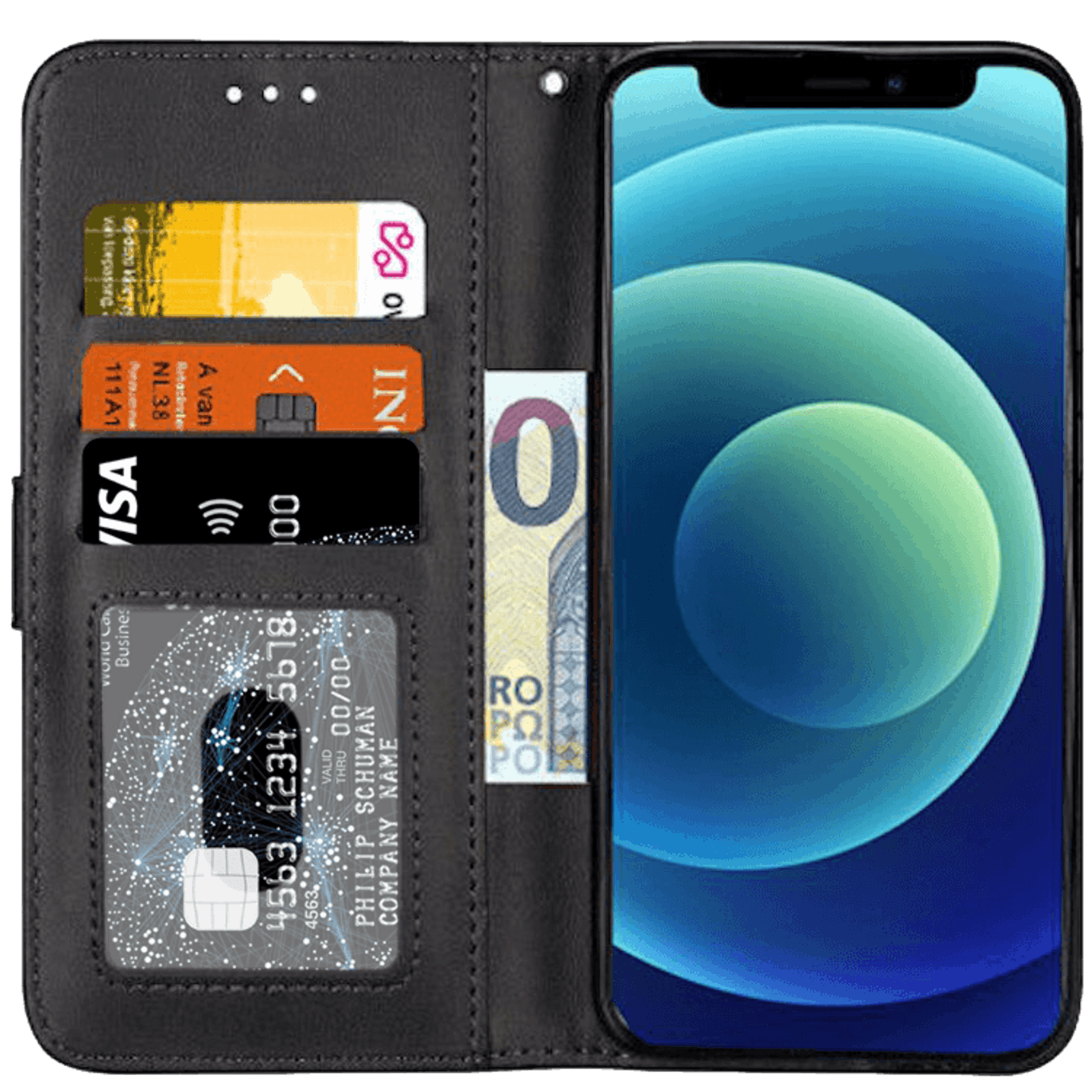 CaseBody iPhone 12 Mini Zipper Portemonnee Hoesje Zwart