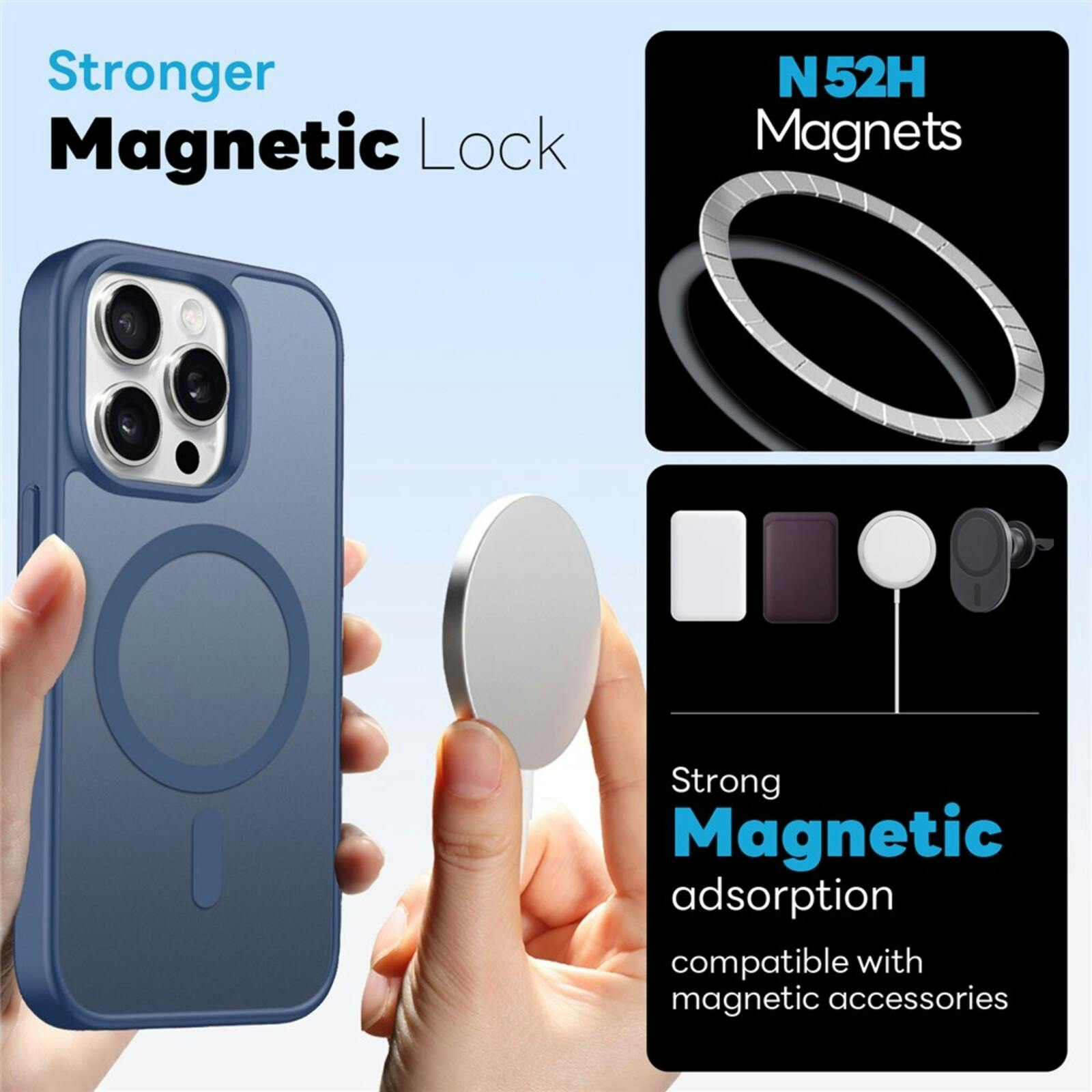 Northjo 2-in-1 iPhone 15 Pro Max Hoesje – Shockproof, MagSafe + Screenprotector Blauw