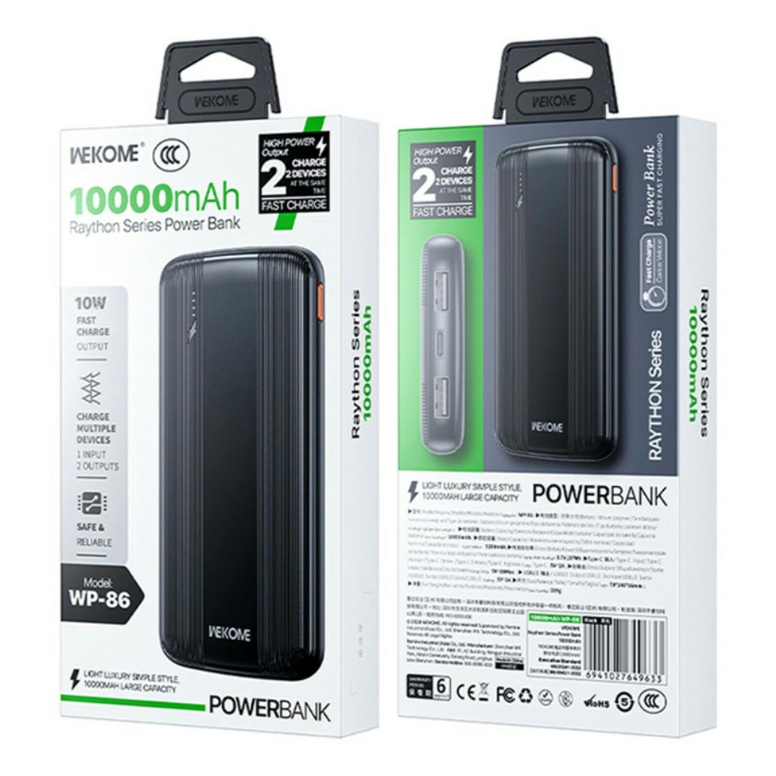 Wekome 10.000mAh Portable Powerbank Zwart 10.000 mAh