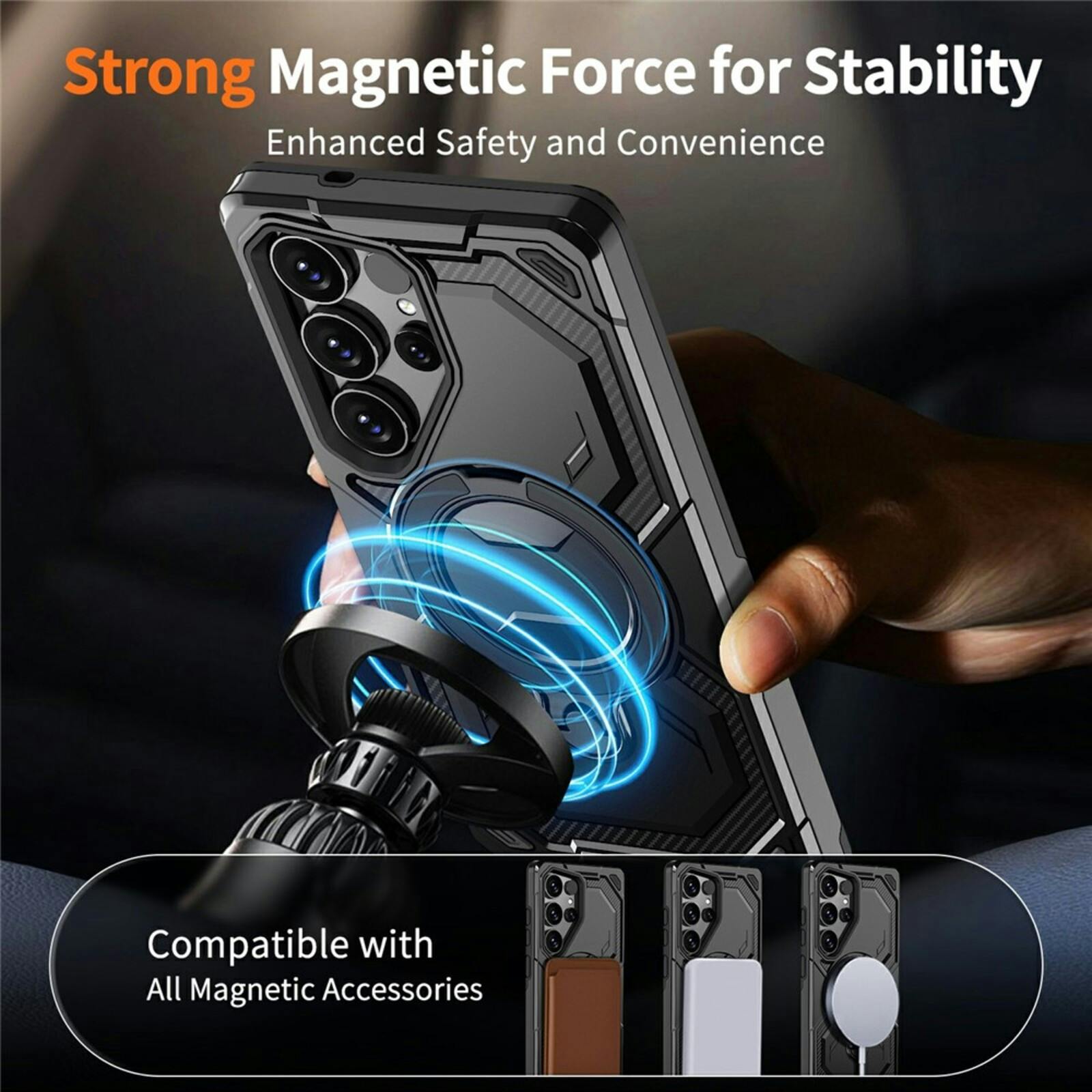 CaseBody Samsung Galaxy S26 Ultra Magnetic Kickstand Ring Hoesje Zwart