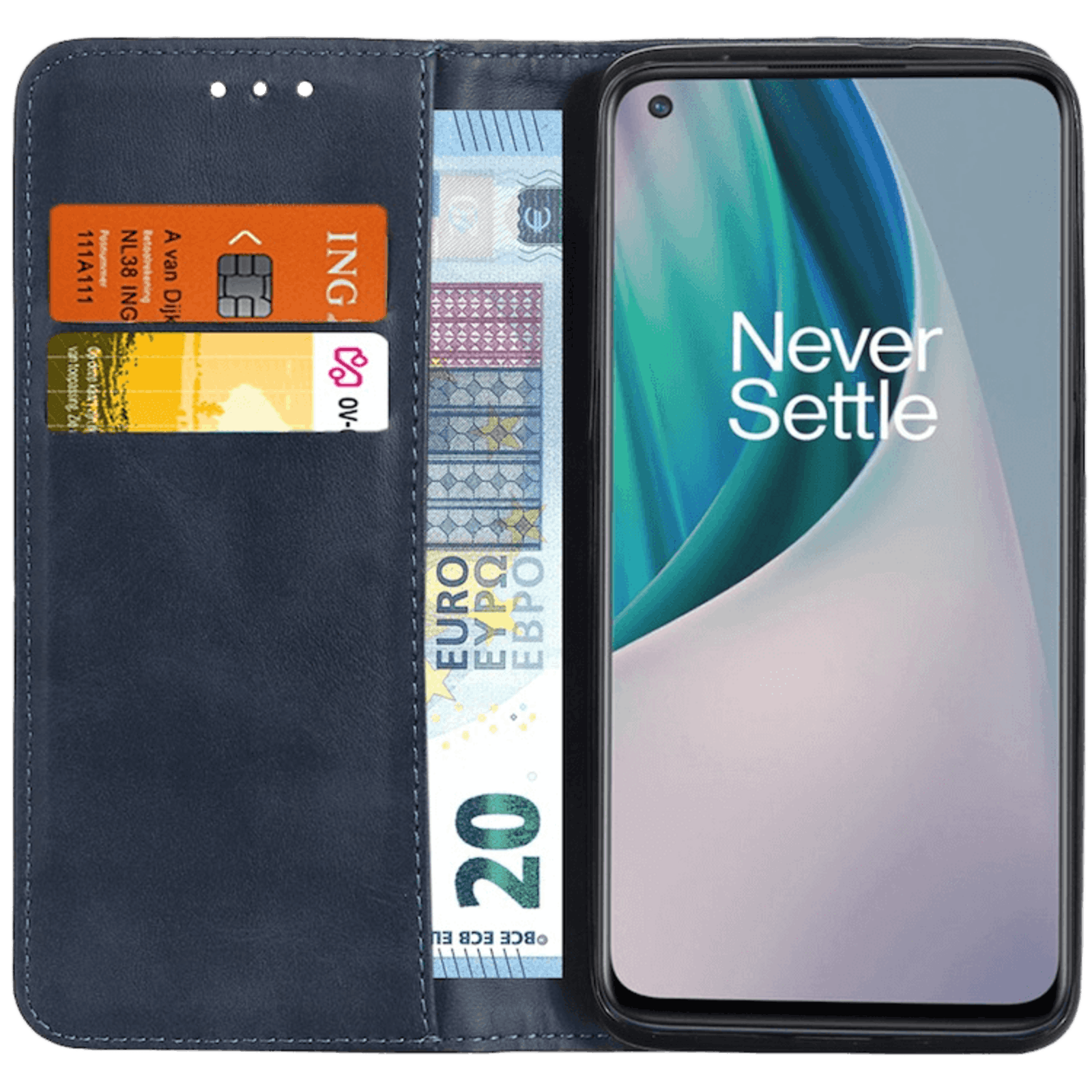 CaseBody OnePlus Nord N10 Real Leather Wallet Hoesje Blauw