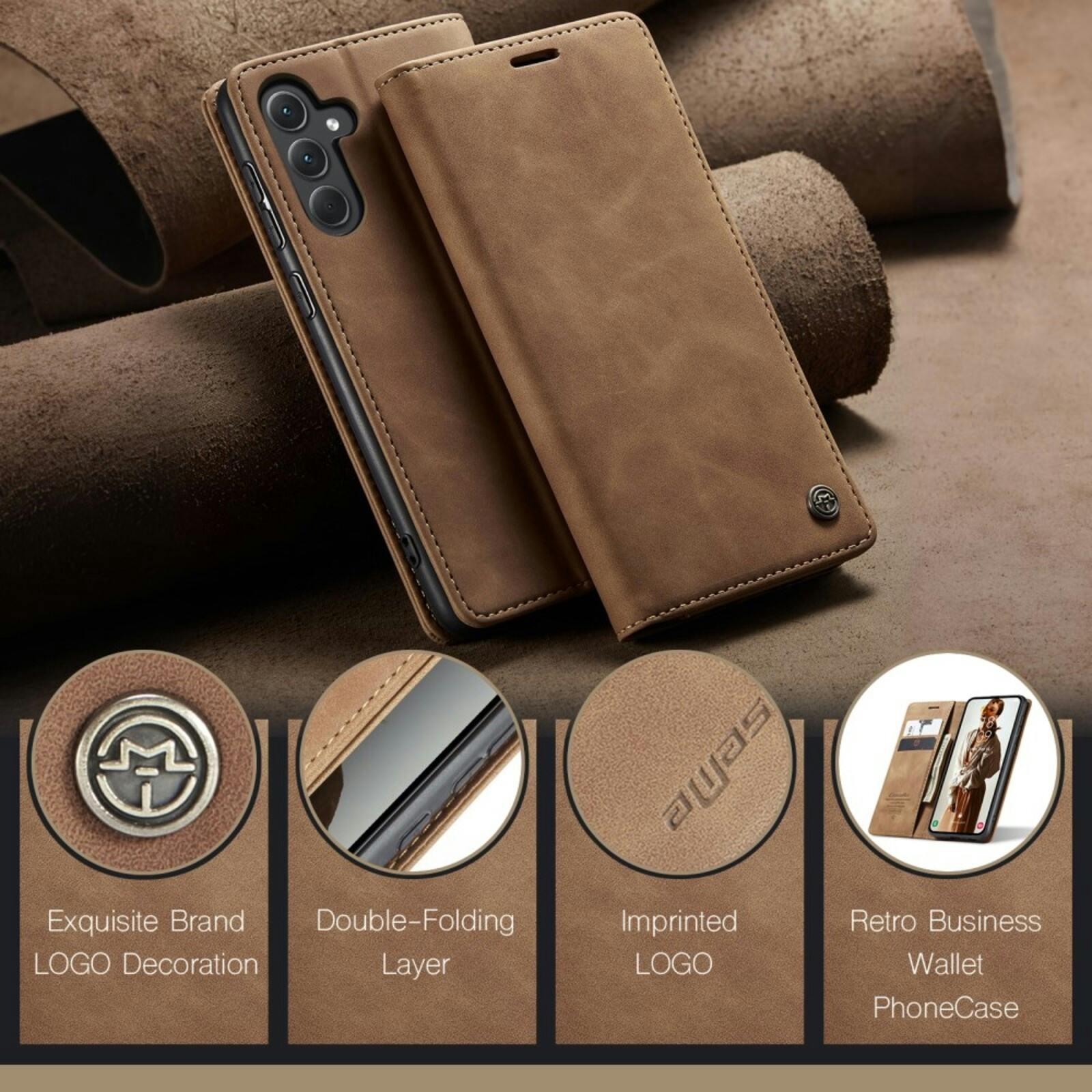 Caseme Samsung Galaxy A56 Business Bookcase Hoesje Bruin