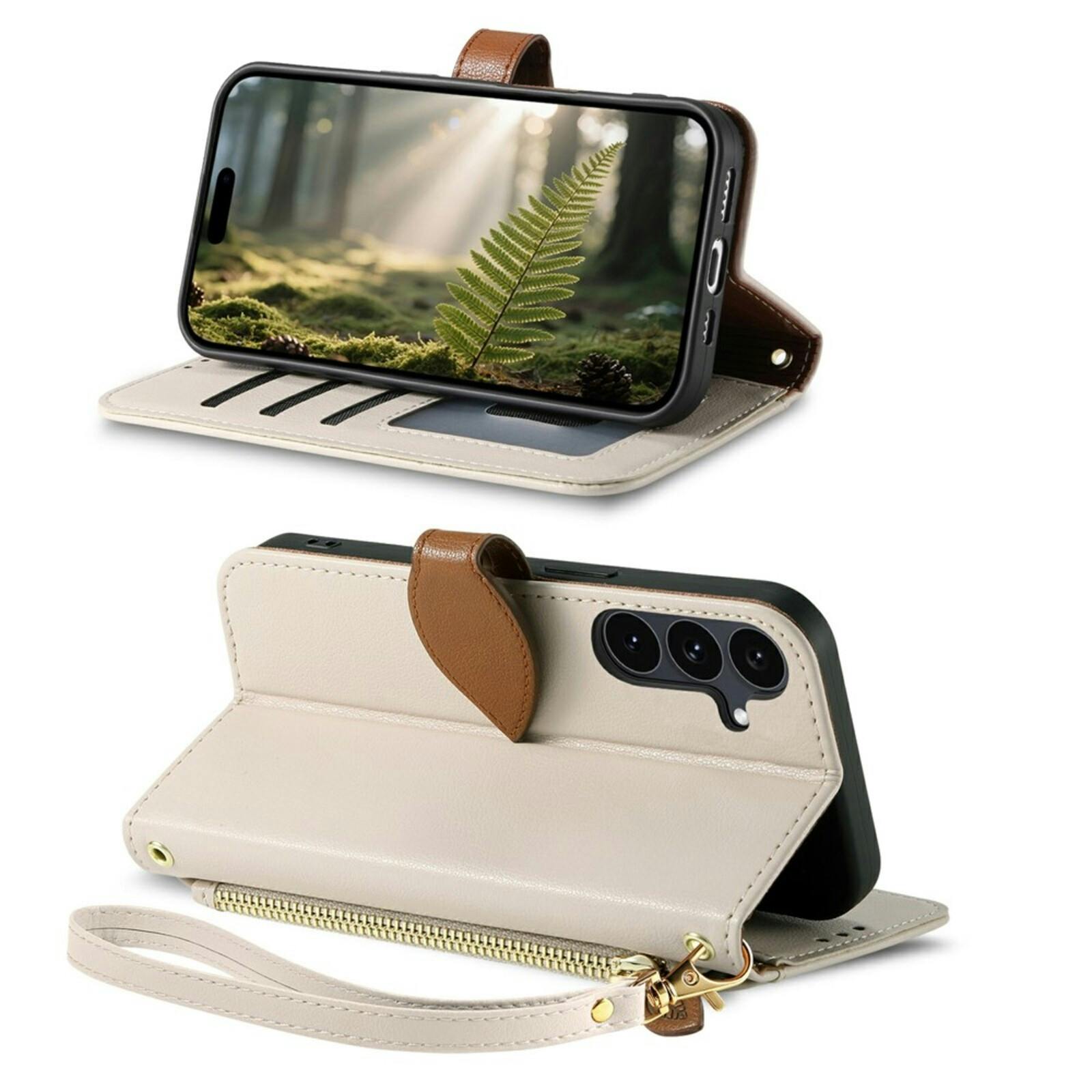 Comfycase Samsung Galaxy S26 FE Book Case met Bladsluiting en Polsband Beige