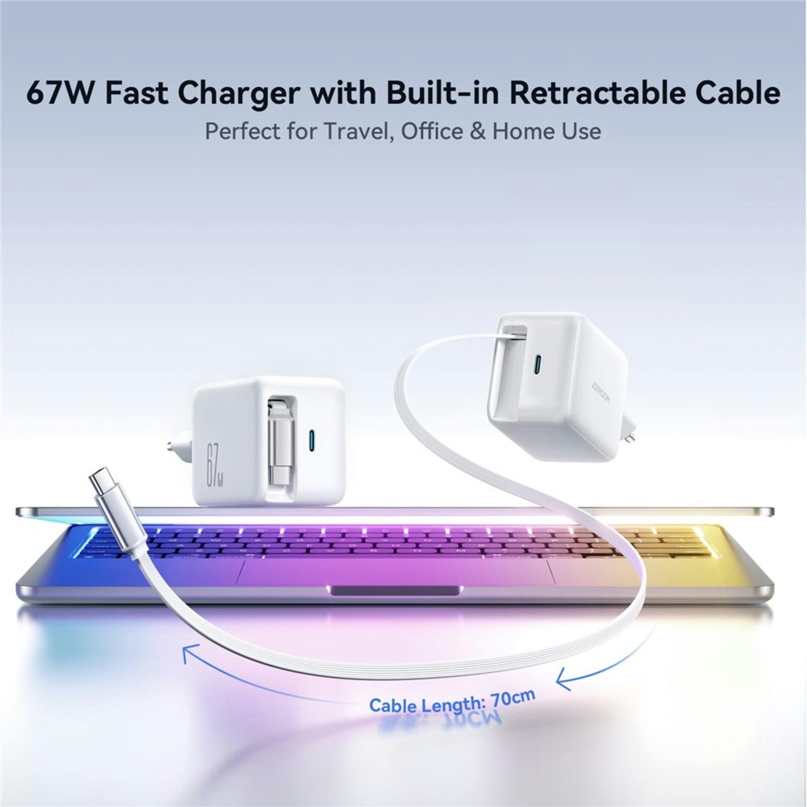 Joyroom 67W Fast Charging GaN Oplader met Ingebouwde Kabel Wit
