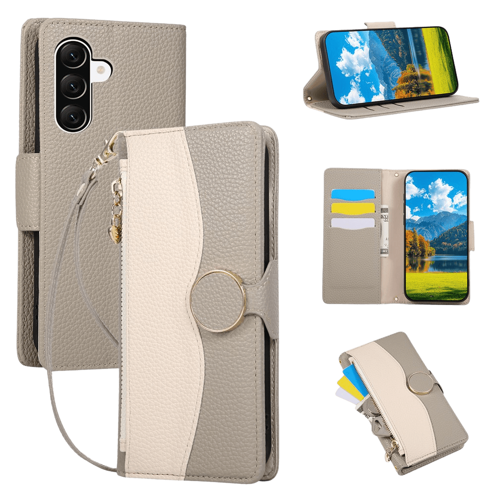 TwoTone Samsung Galaxy A57 Zipper Boek Hoesje Grijs