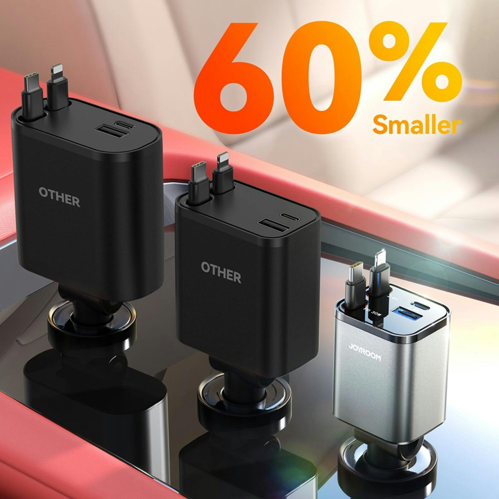 Joyroom 50W 4 in 1 Car Charger met Kabels Zwart