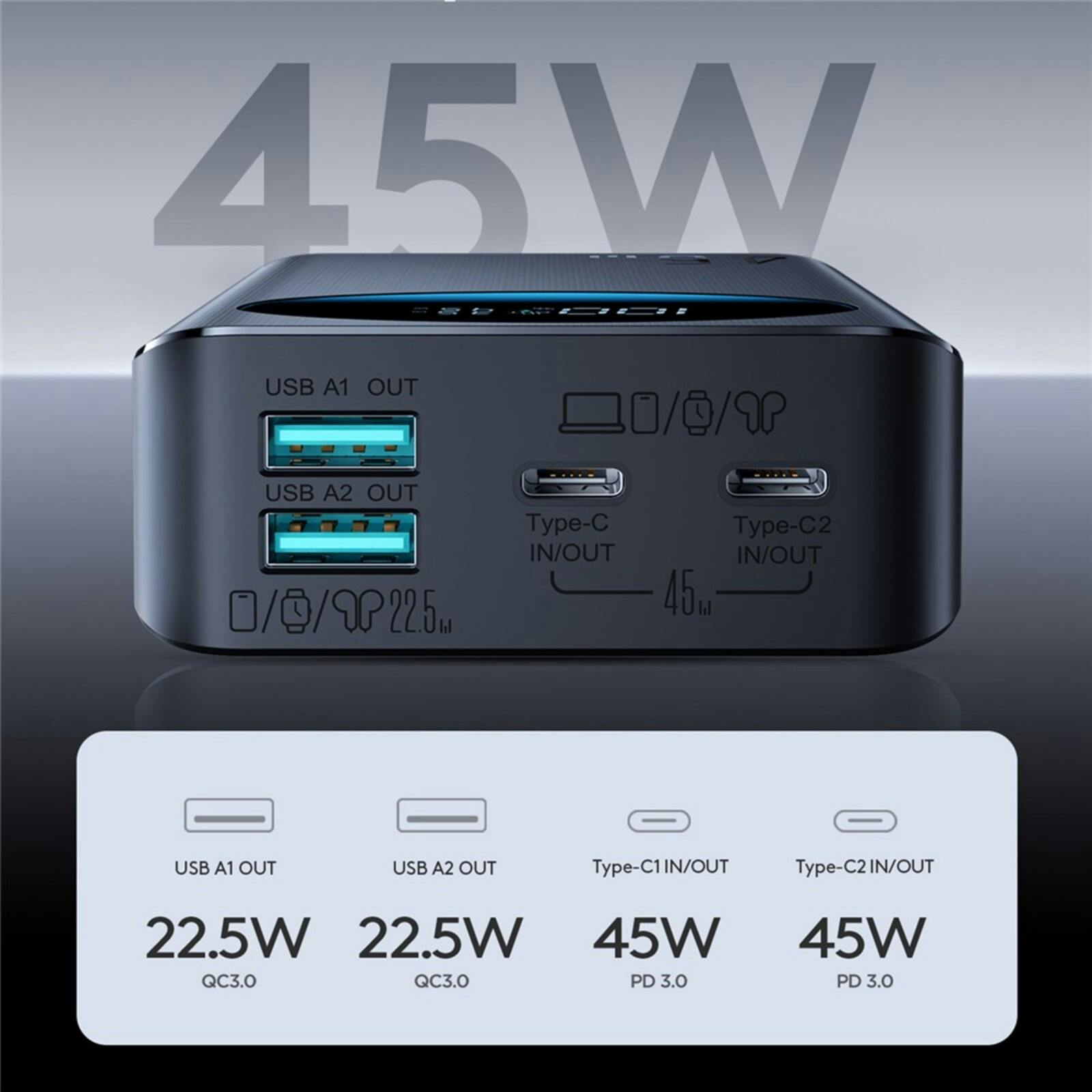 Joyroom Pro Display 45W Fast Charging Display Powerbank 20.000mAh Zwart
