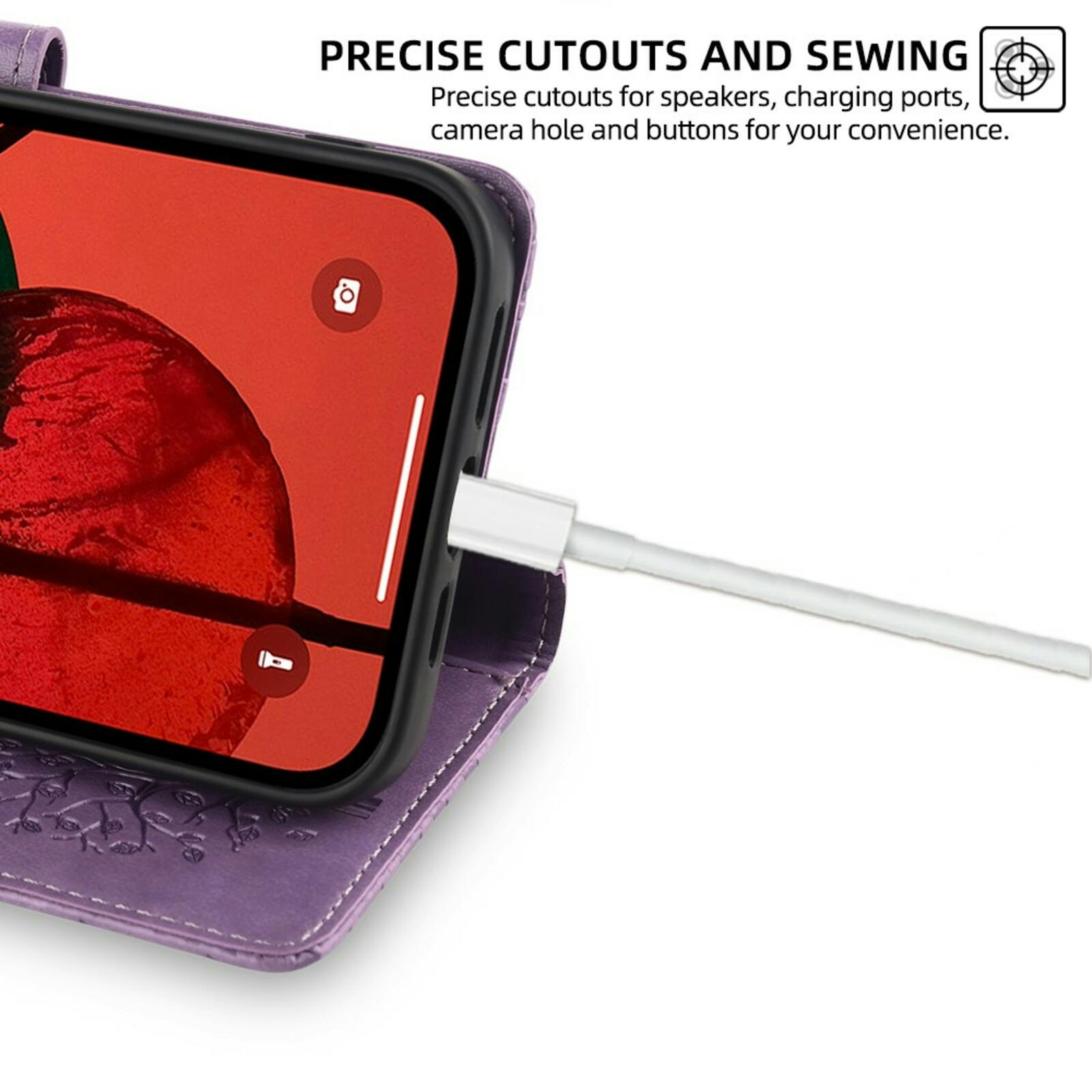 Mocaa Samsung Galaxy A15 Bookcase Gravure Hertjes Paars