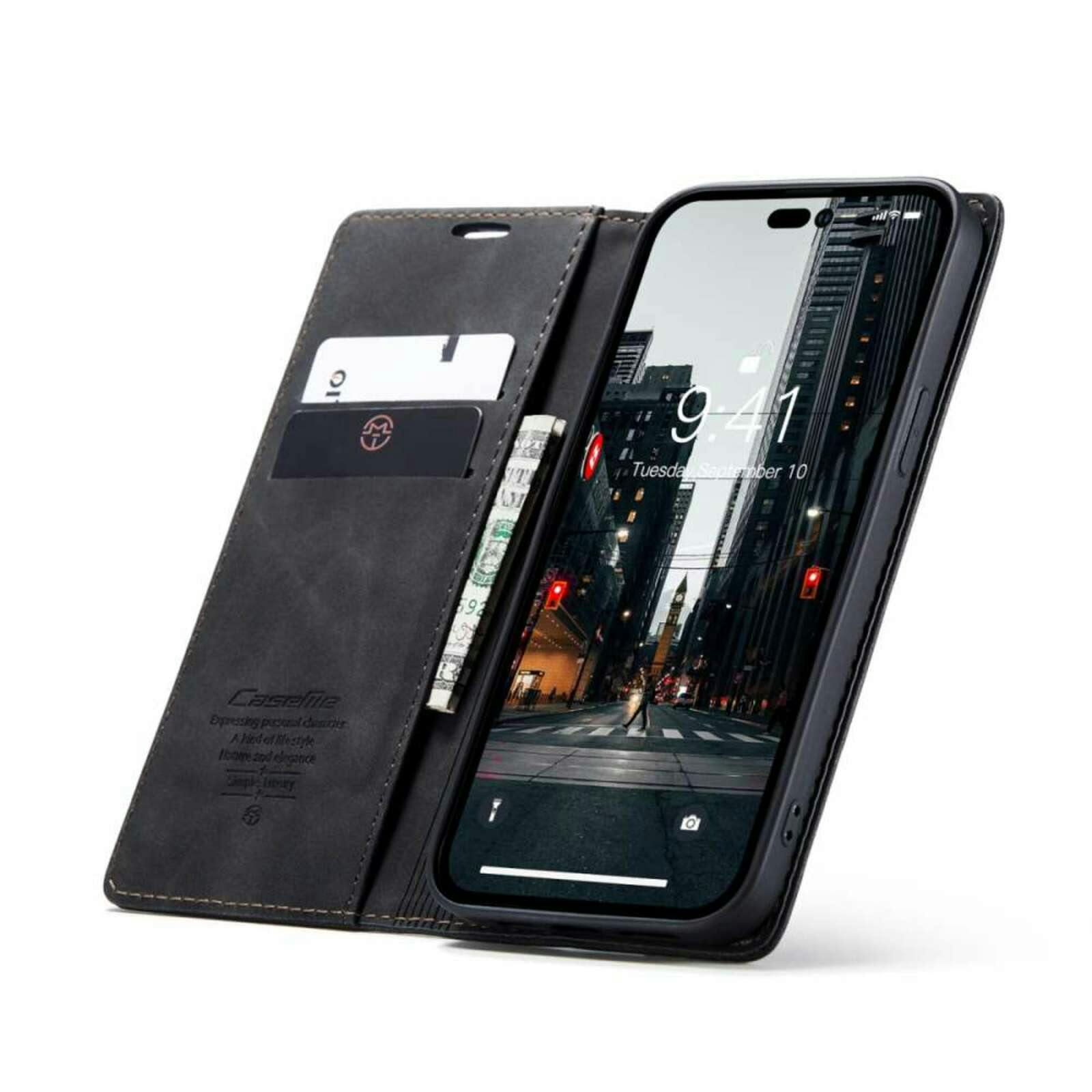 Caseme iPhone 14 Pro Max Retro Portemonnee Hoesje Zwart