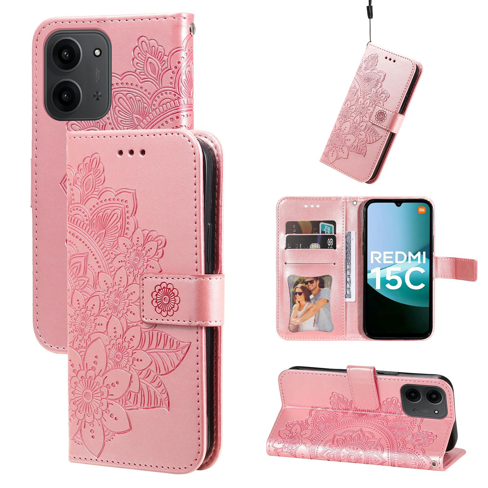 Comfycase Xiaomi Redmi 15C Floral Bookcase Hoesje Roze