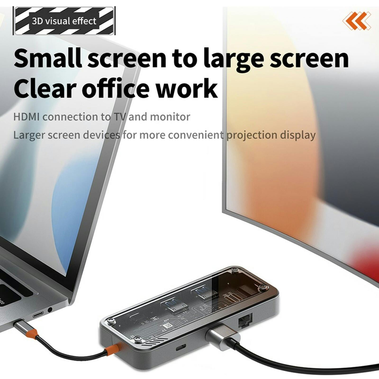 Mocaa SW8V 8-in-1 Type-C USB-Hub Zwart 15cm