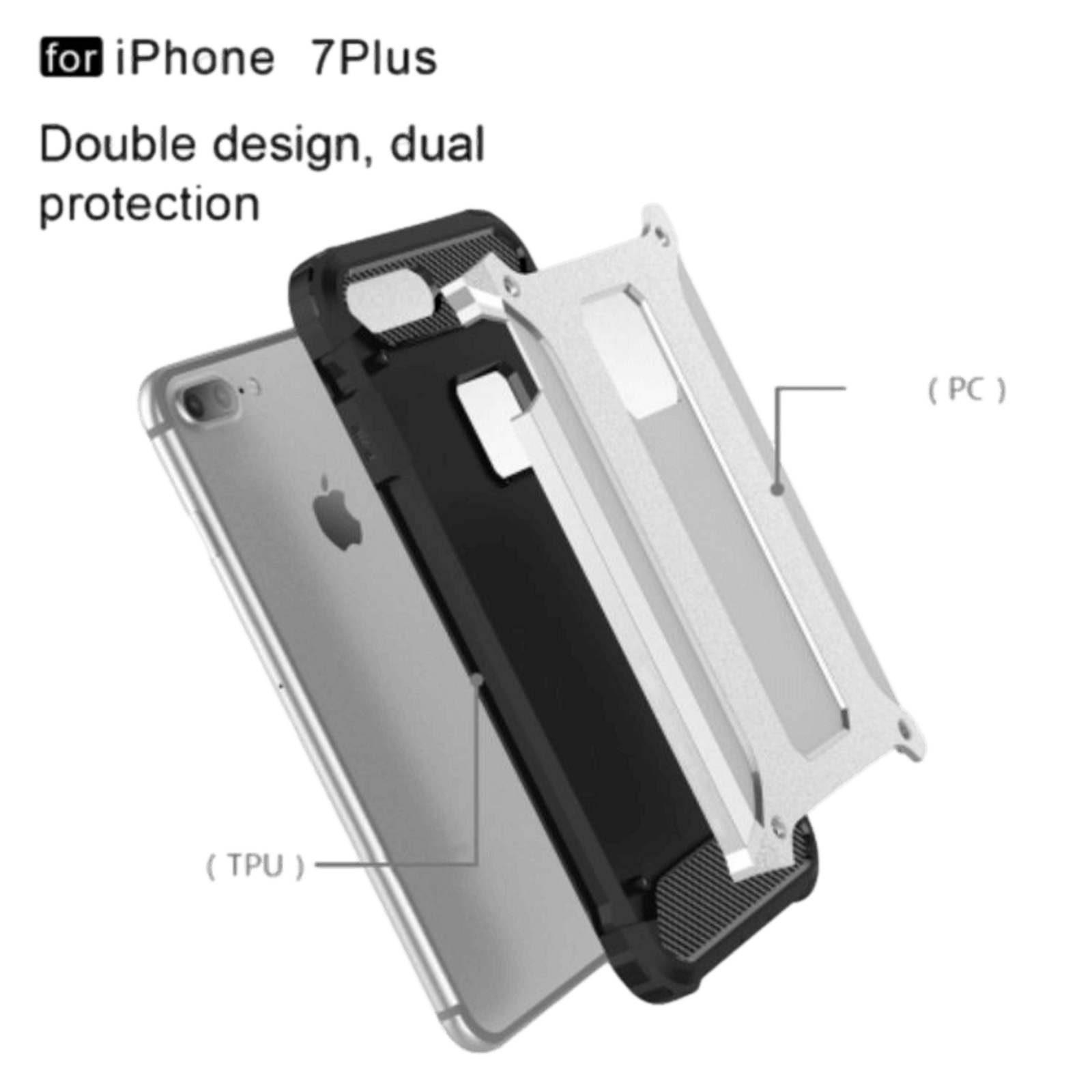 CaseBody iPhone 7 Plus / 8 Plus Schokbestendig Slank Hoesje Steel Armor Zilver