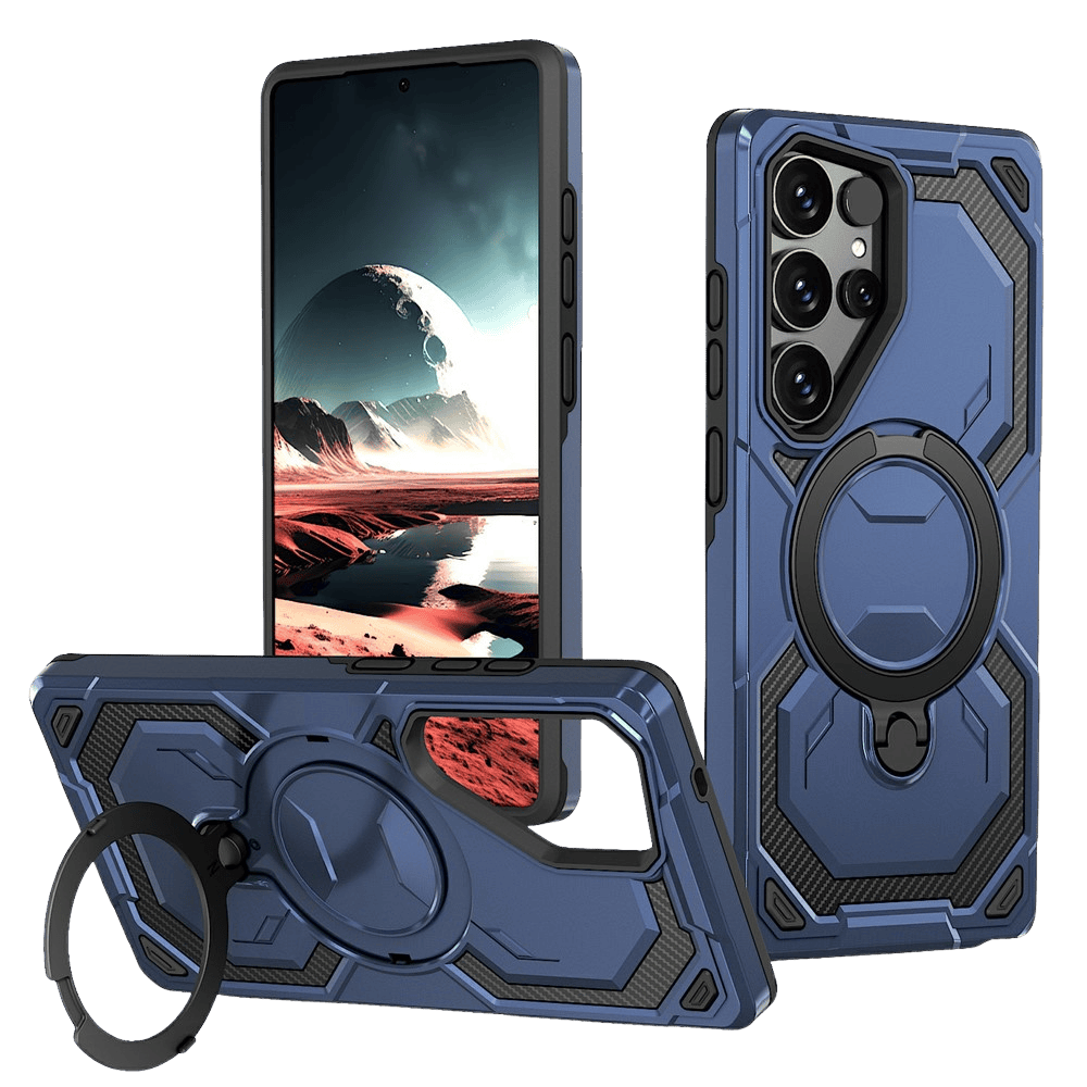 CaseBody Samsung Galaxy S26 Ultra Magnetic Kickstand Ring Hoesje Blauw