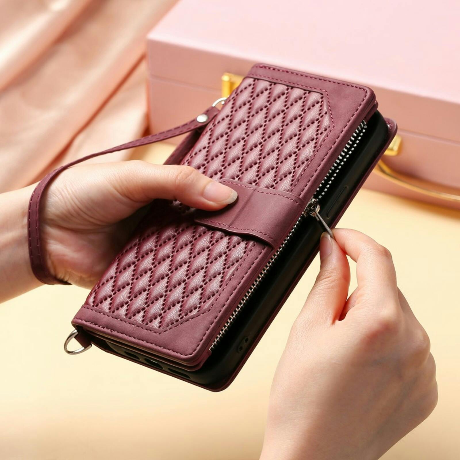 Comfycase Samsung Galaxy A55 Zipper Wallet Hoesje met Draagkoord Rood
