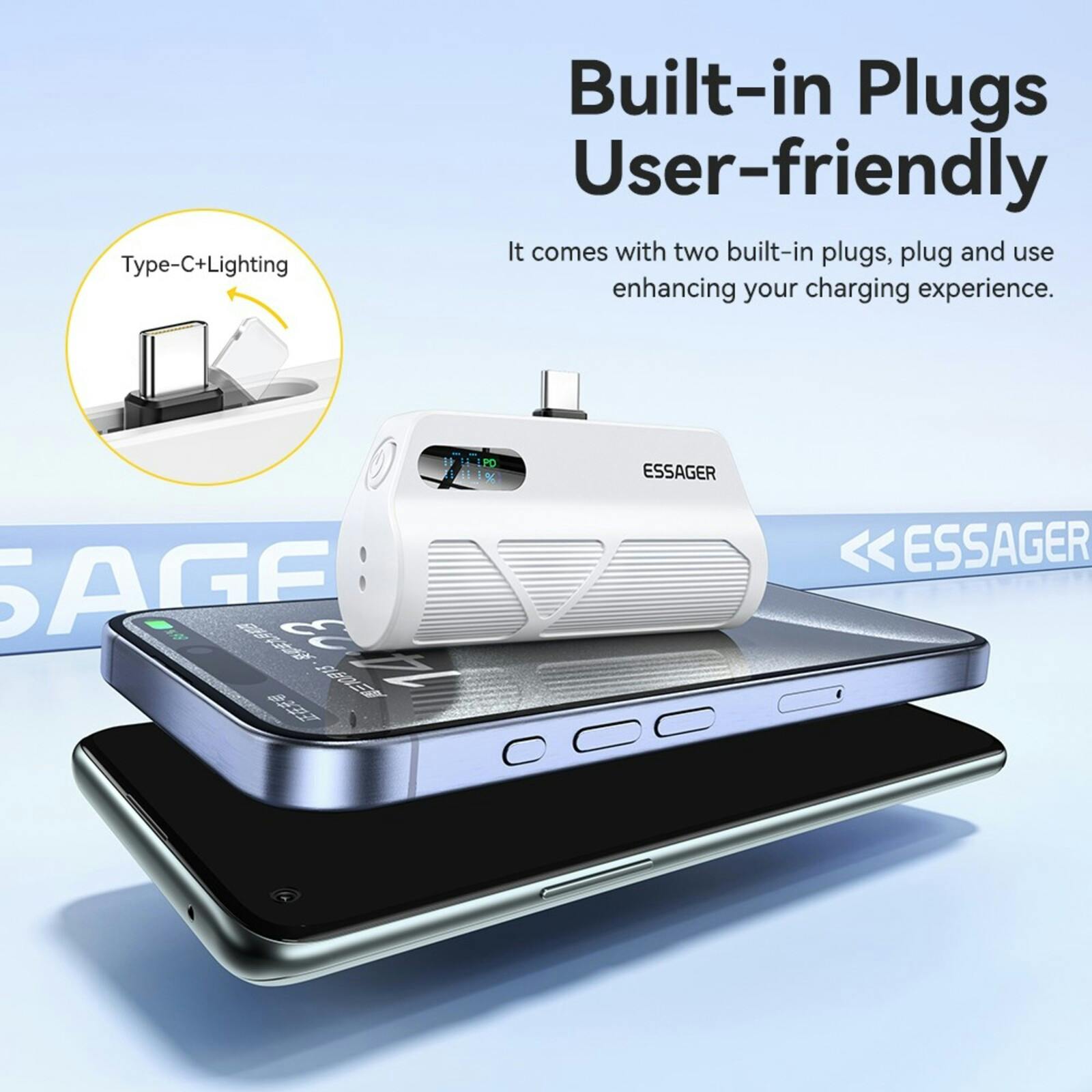 Essager 20W Universele Click-On Powerbank Wit 5000 mAh