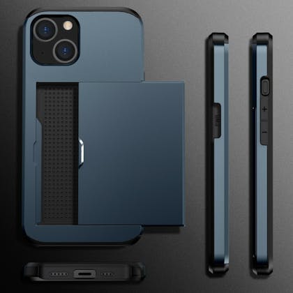 Slide Case Apple iPhone 15 Hoesje Met Pashouder Blauw