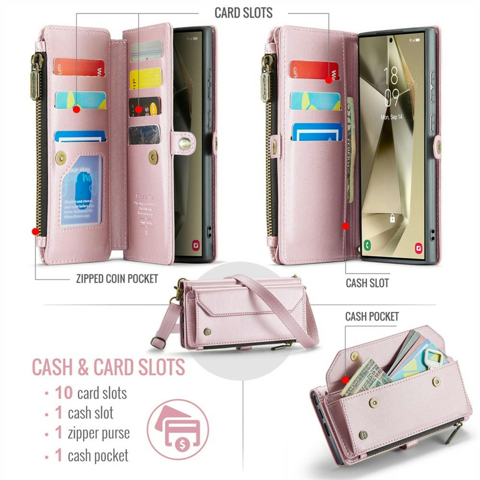 Caseme Samsung S24 Ultra Clutch Wallet met Koord Roze
