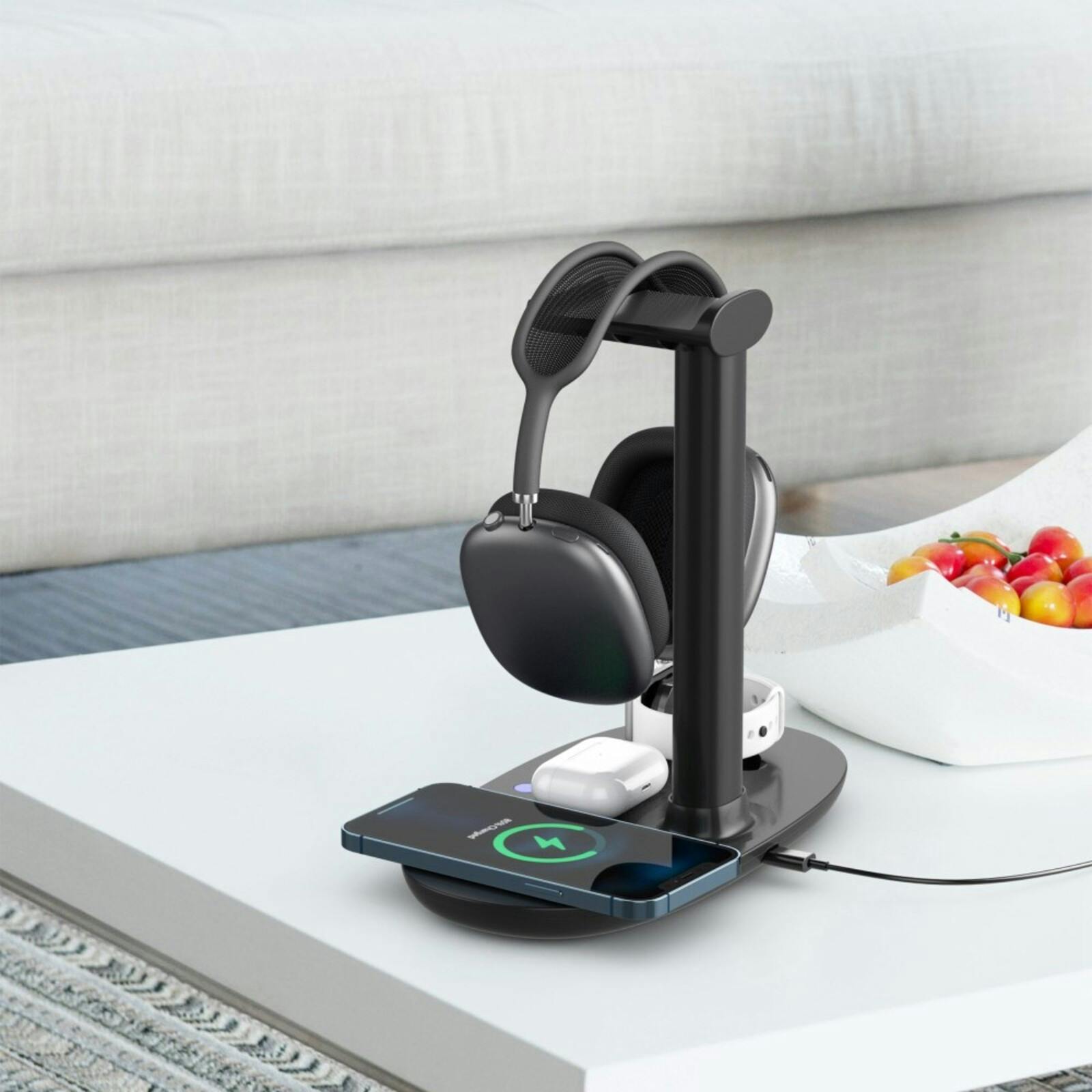 Mocaa 4-in-1 Draadloze Lader en Koptelefoon Standaard Zwart