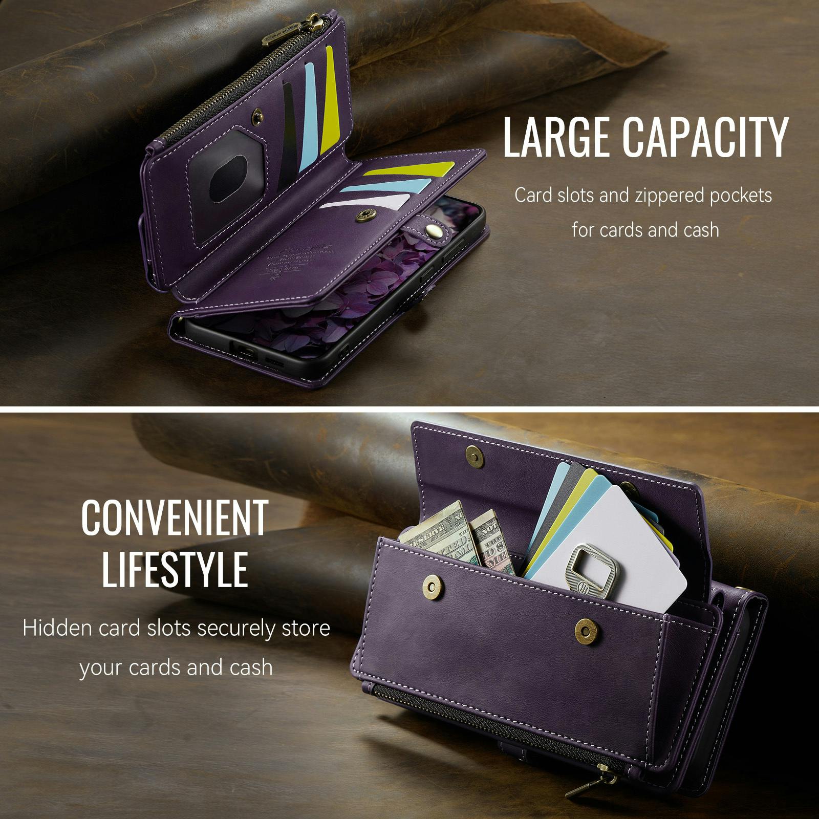 Caseme Samsung Galaxy S26 Luxe Alles-in-één Portemonnee Hoesje Paars