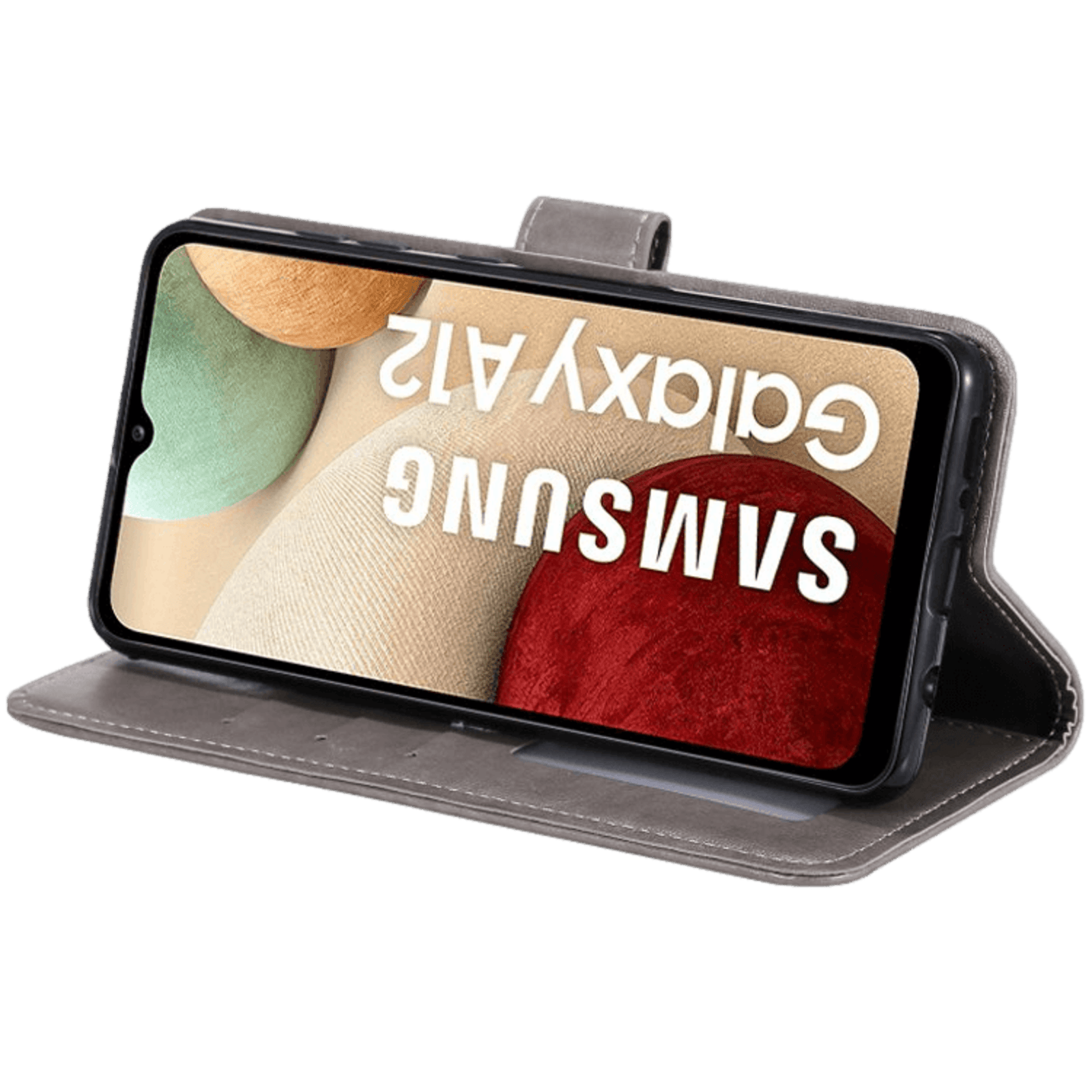 Comfycase Samsung Galaxy A12 Hoesje voor Pasjes Gravure Grijs