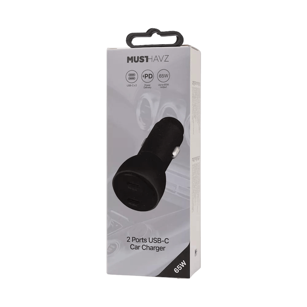 Musthavz 65W 2-poort USB-C Autolader Zwart