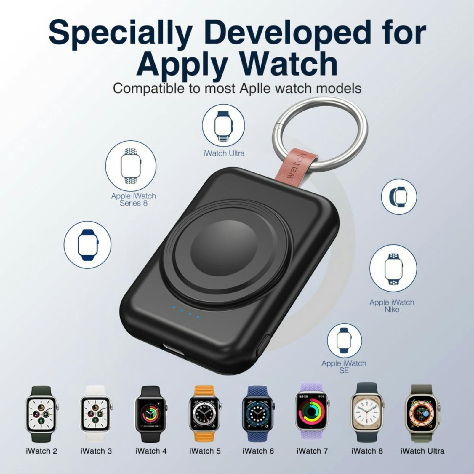 Mocaa 1800mAh Mini Wireless Apple Watch Charger Zwart 1.800 mAh