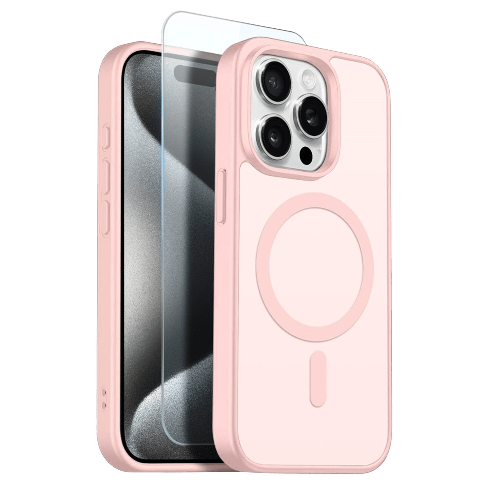 Northjo 2-in-1 iPhone 15 Pro Hoesje – Shockproof, MagSafe + Screenprotector Roze