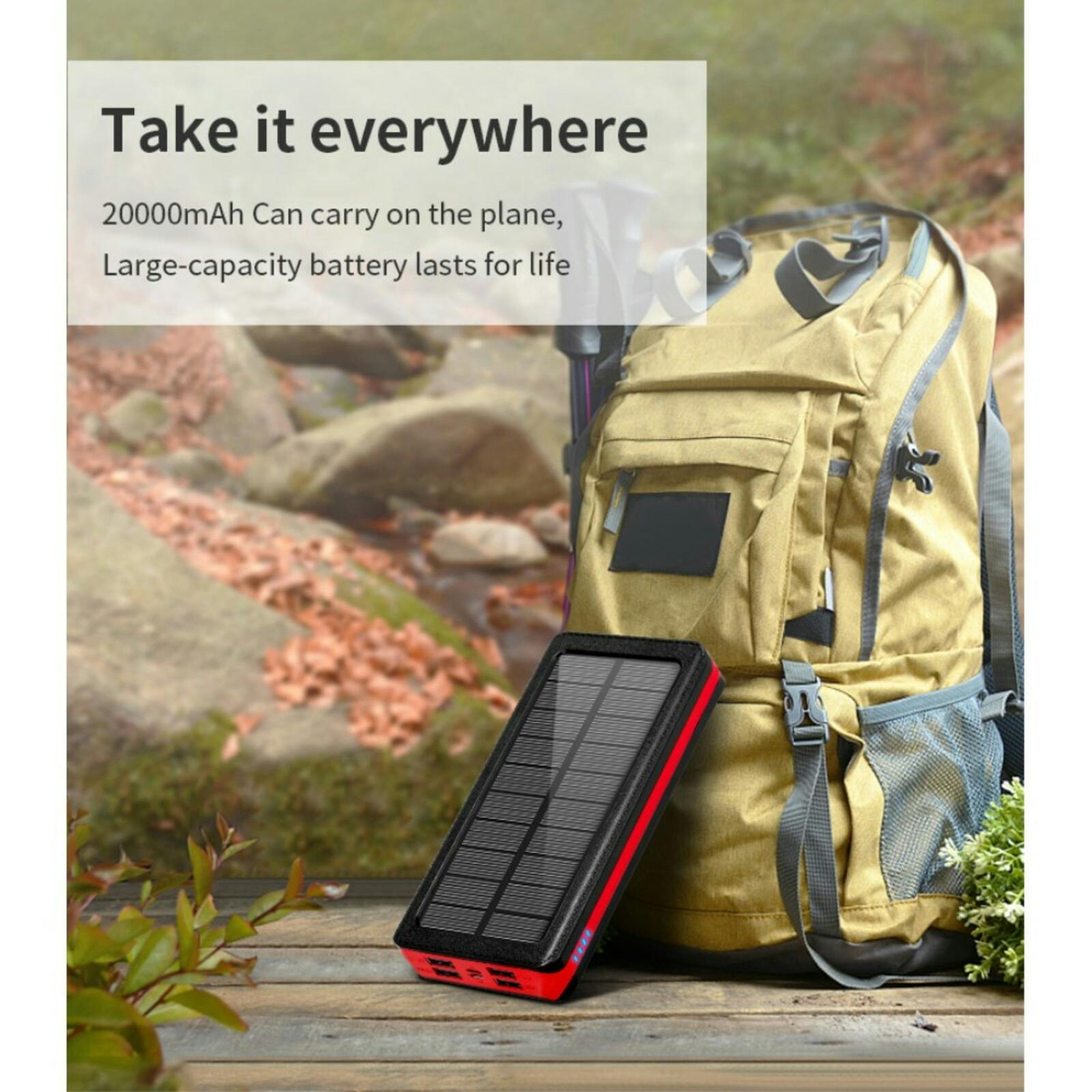 PSOOO 20.000mAh Solar Powerbank met Draadloos Laden Rood 20.000 mAh