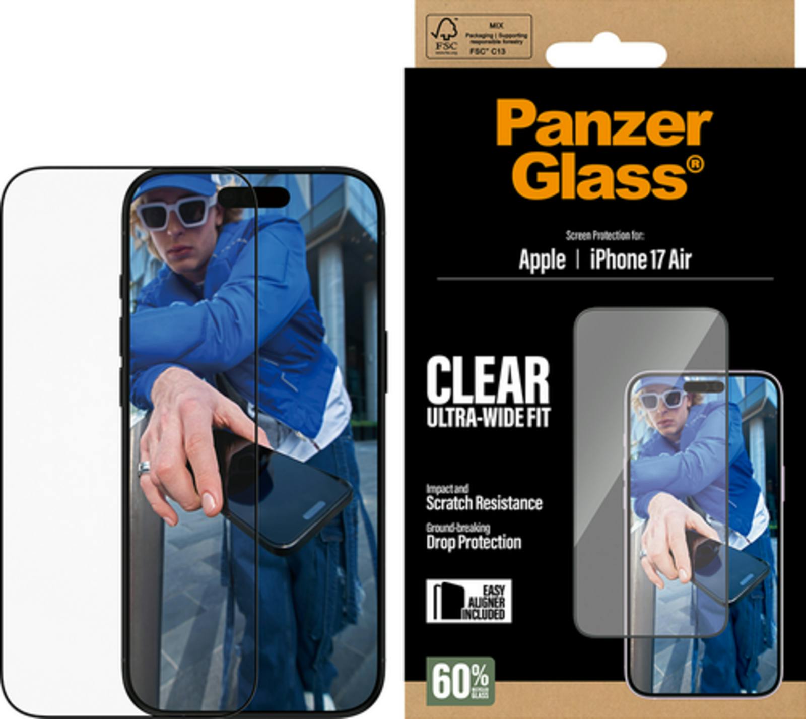 PanzerGlass iPhone Air Ultra-Wide Fit Screenprotector Transparant