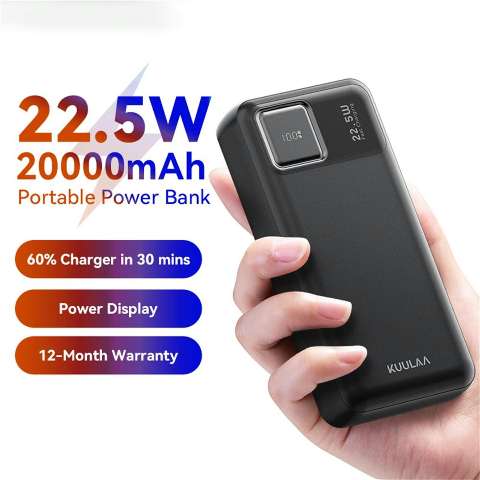 Kuulaa 20.000mAh 22.5W Portable Charger Zwart 20.000 mAh