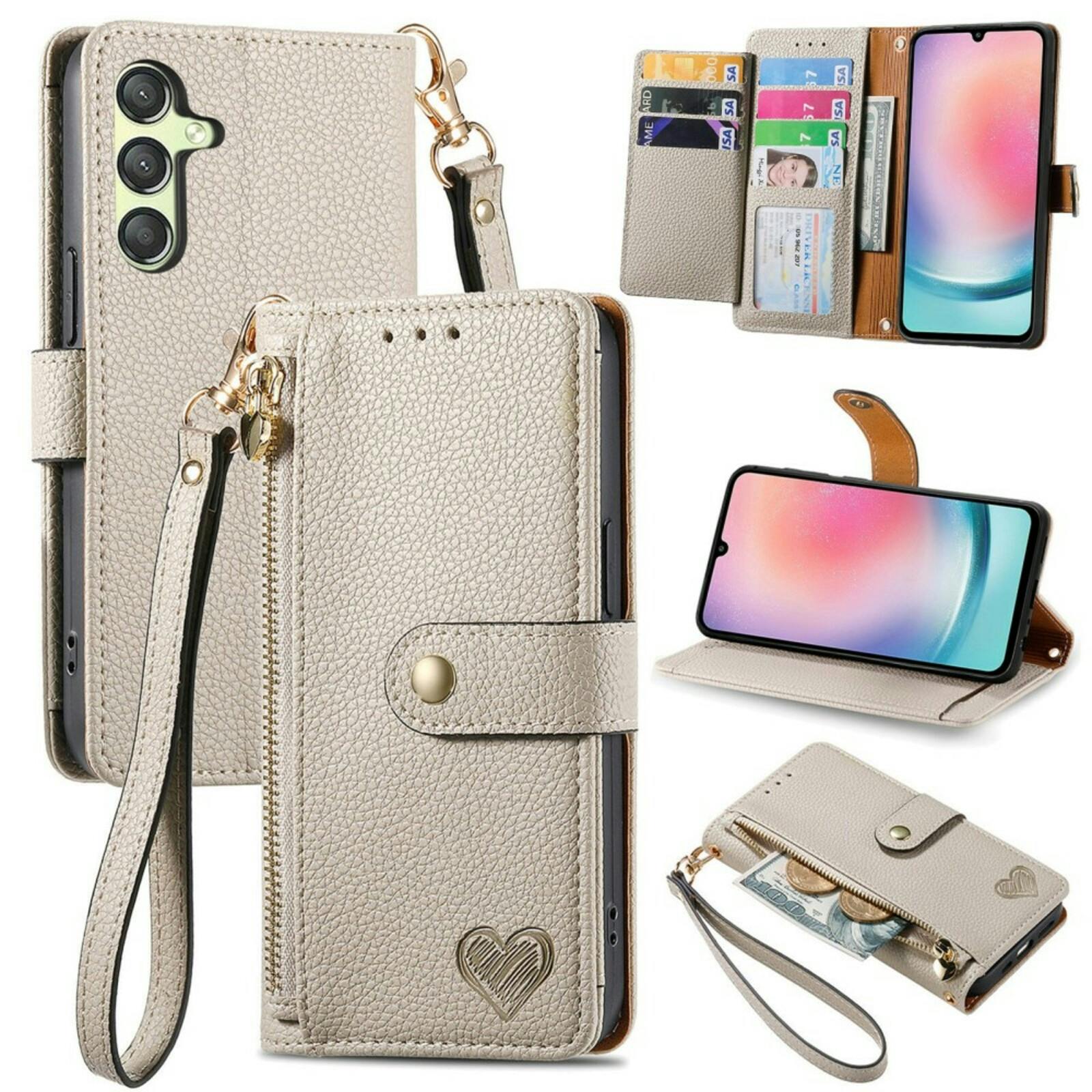 Mocaa Samsung Galaxy A25 Love Heart Wallet Hoesje Grijs