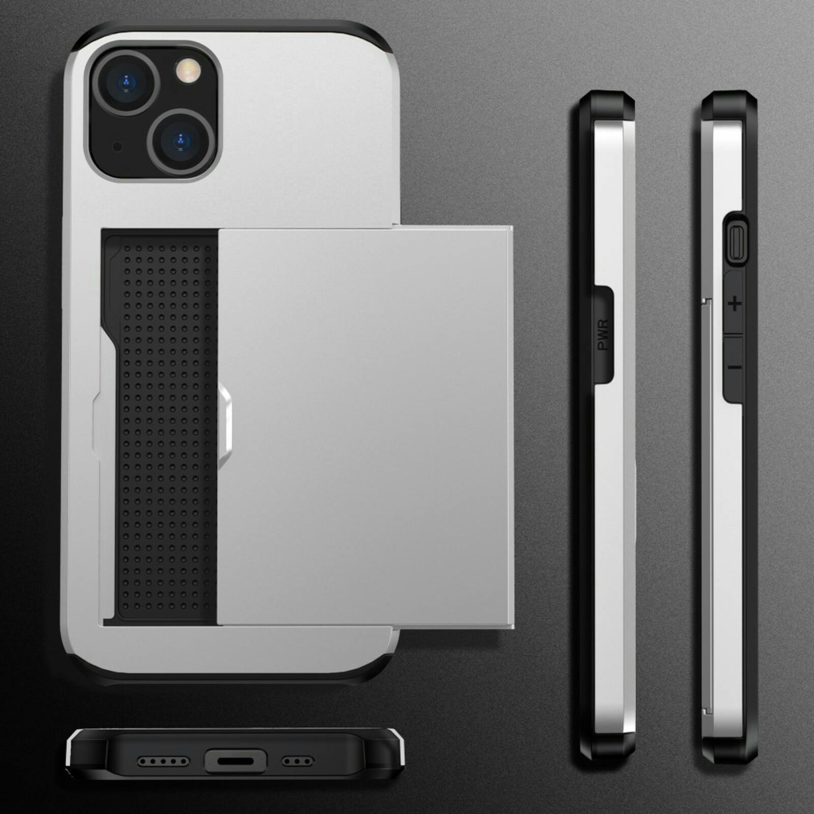 Slide Case Apple iPhone 15 Hoesje Met Pashouder Zilver