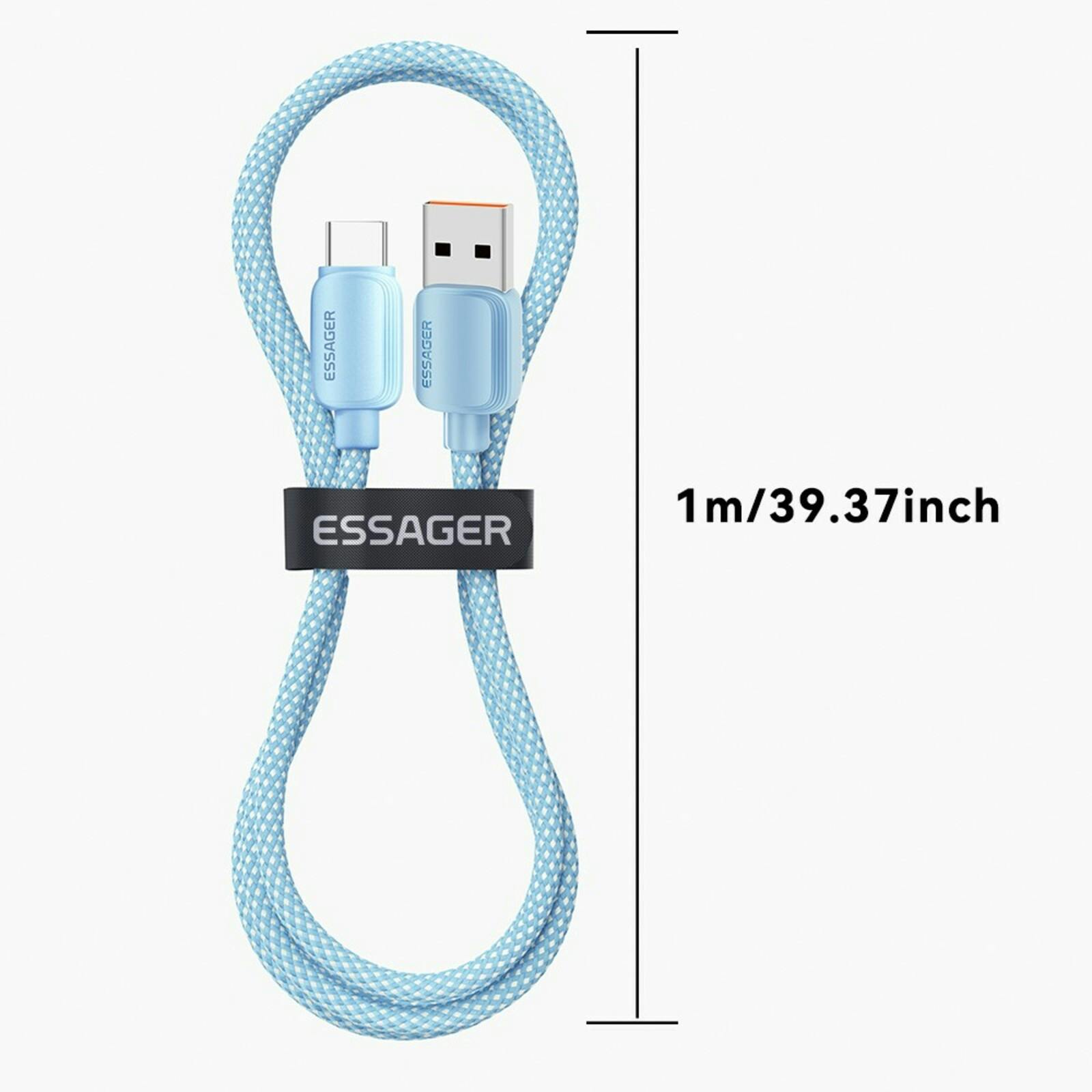 Essager 100W(!) Smartphone en Laptop Data + Oplaadkabel USB-A naar USB-C Blauw 1m