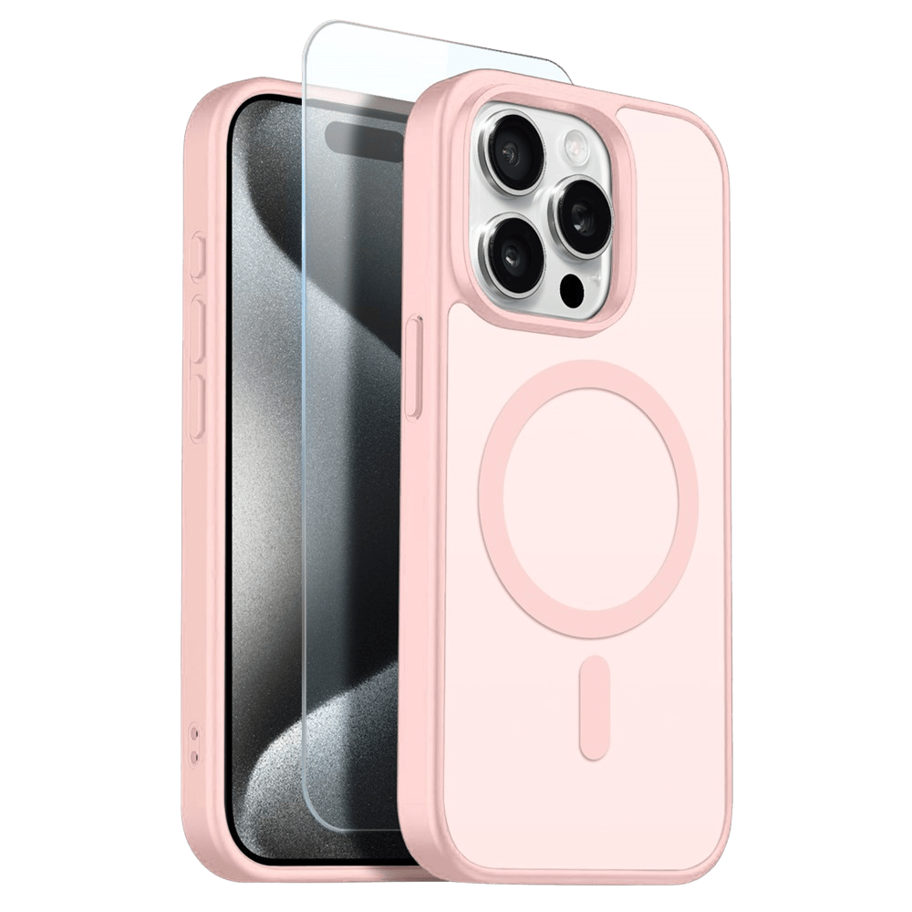 Northjo 2-in-1 iPhone 15 Pro Max Hoesje – Shockproof, MagSafe + Screenprotector Roze
