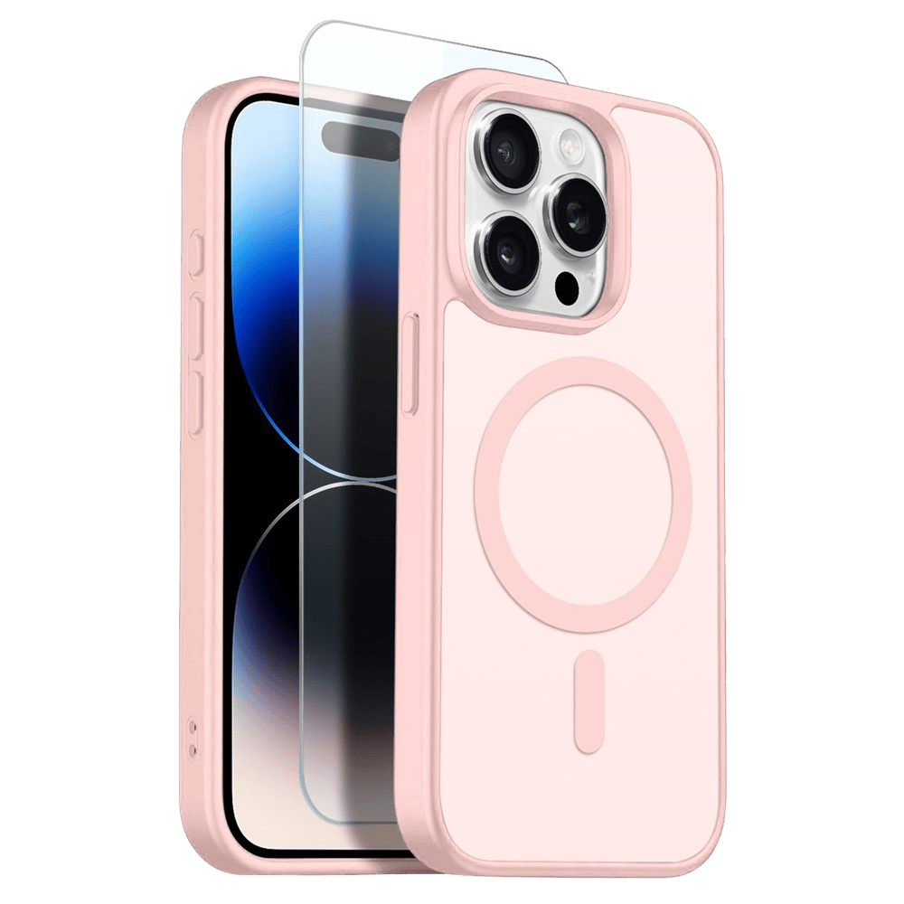 Northjo 2-in-1 iPhone 14 Pro Hoesje – Shockproof, MagSafe + Screenprotector Roze