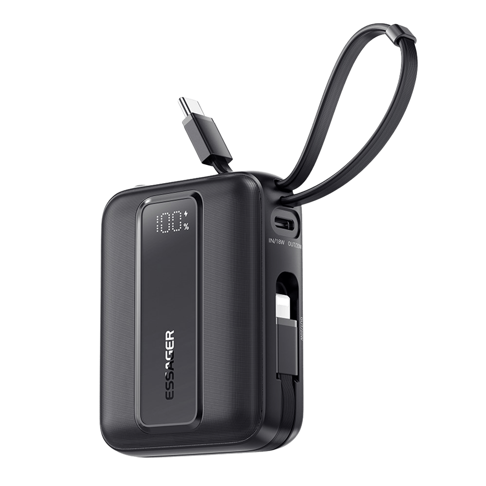 Essager Quick Charge Compact Powerbank met Kabels Zwart 10.000 mAh