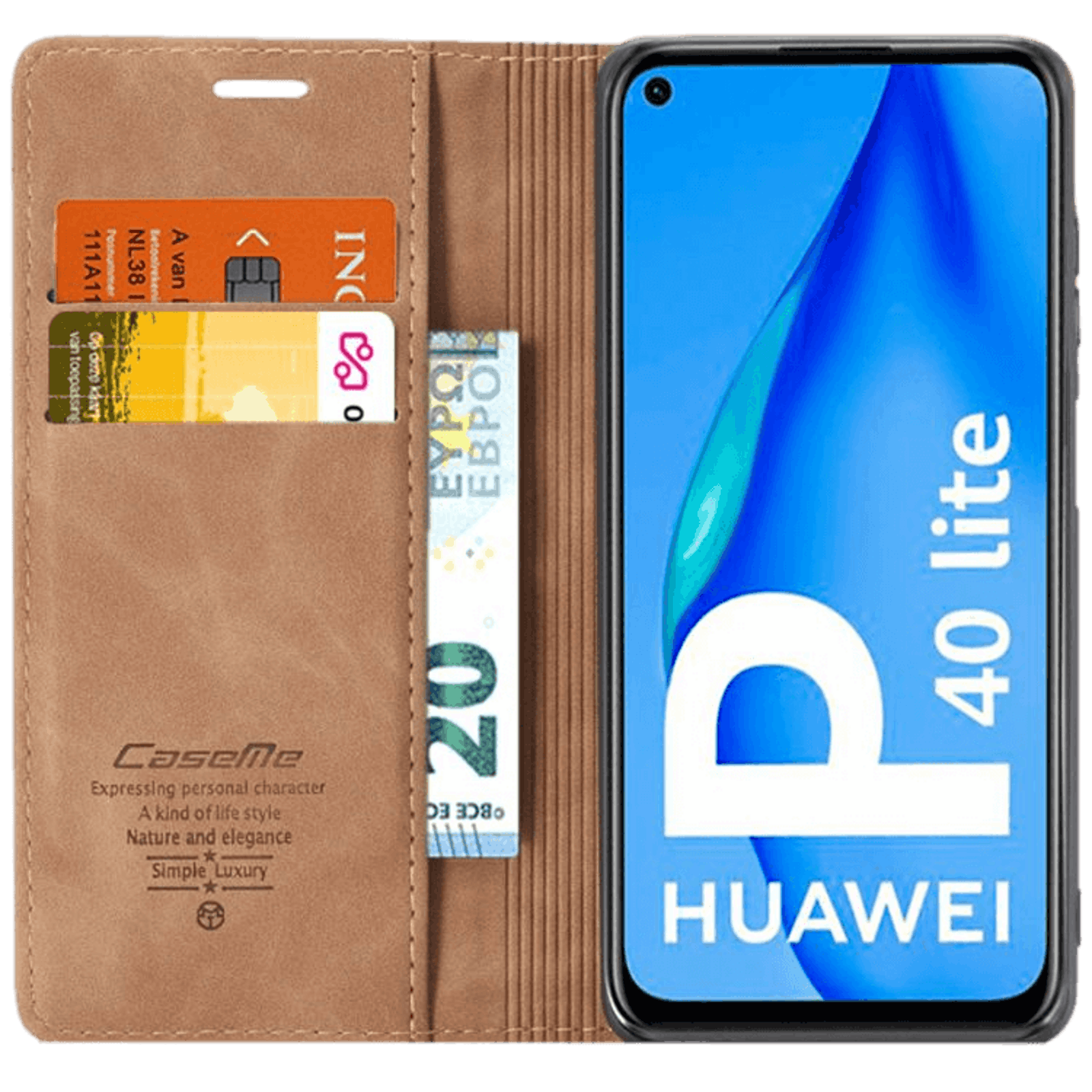 Caseme Huawei P40 Lite business wallet bookcase hoesje Bruin