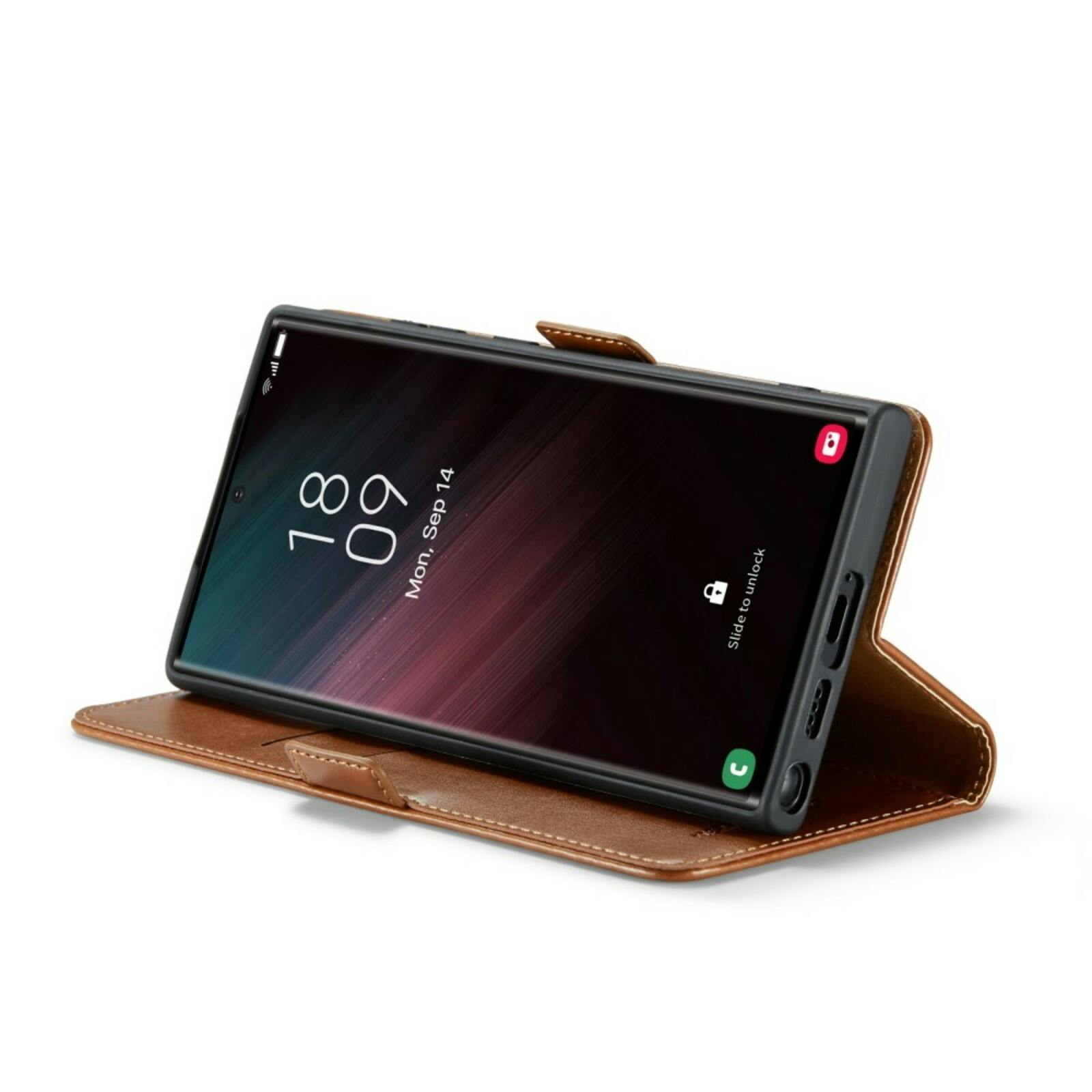 Fierre Shann Samsung Galaxy S24 Ultra Slim Wallet Hoesje Bruin