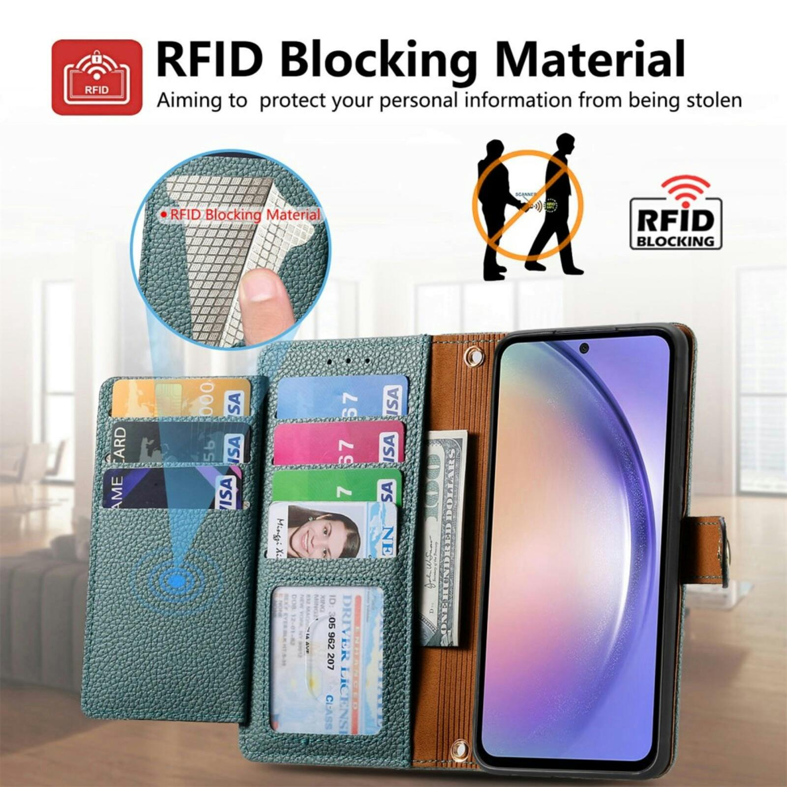 Mocaa Samsung Galaxy A56 Love Heart Wallet Hoesje Groen