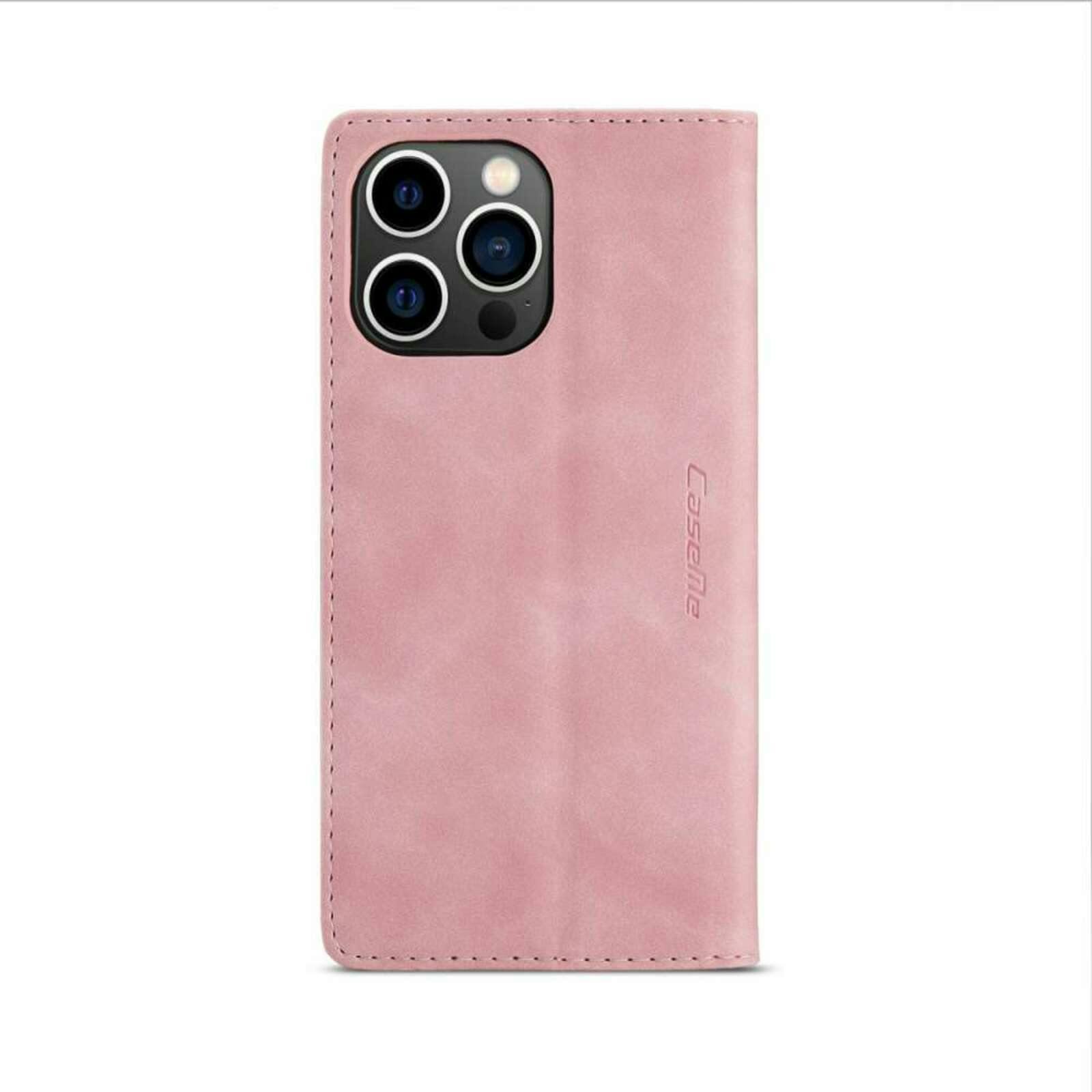Caseme iPhone 14 Pro Retro Portemonnee Hoesje Roze