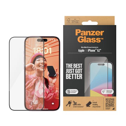 PanzerGlass iPhone 15 Ultra-Wide Fit Screenprotector Transparant