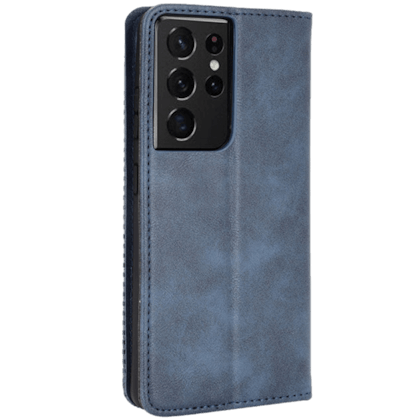 CaseBody Samsung Galaxy S21 Ultra Retro Hoesje met Pasruimte Blauw